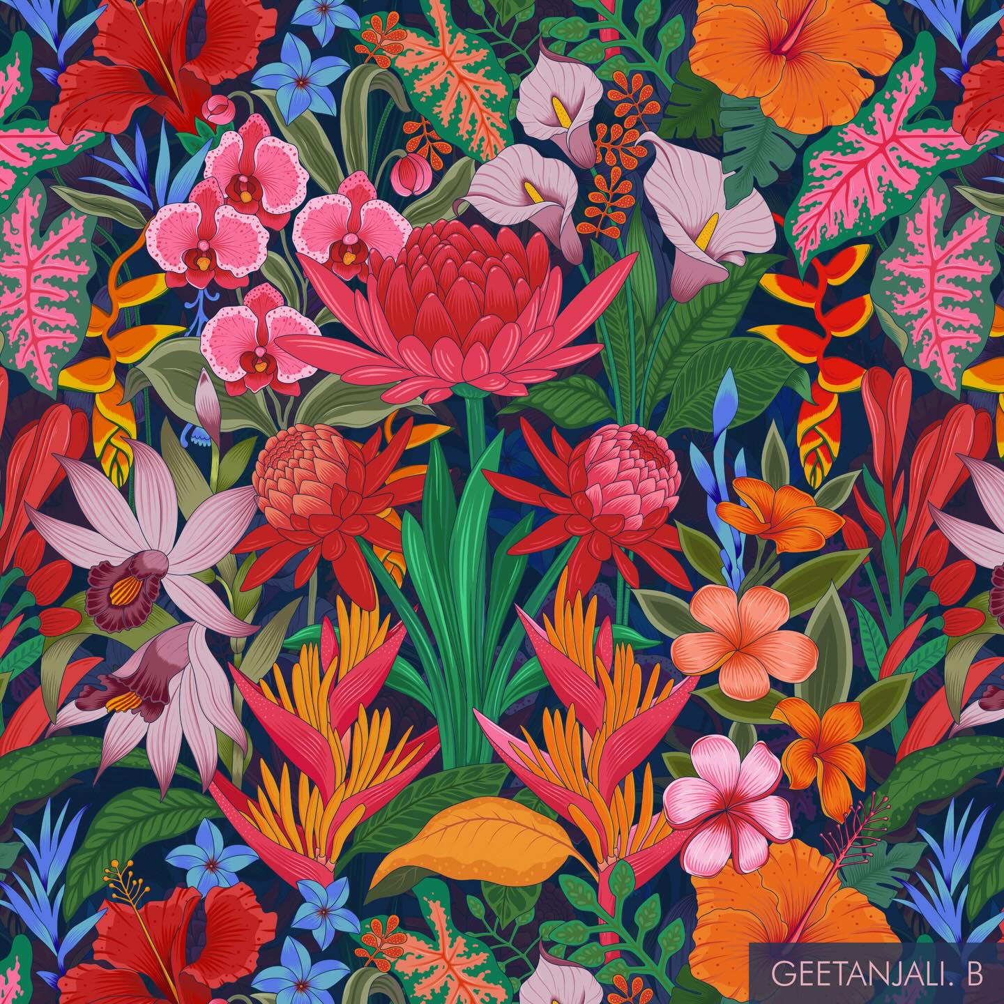 ✨ Hothouse bloom 🌺🌷
My entry for this week’s @spoonflower challenge 💓
Maximal, bold and bursting with tropical energy ❤️
.
.
.
#spoonflowerchallenge #spoonflowerdesignchallenge #spoonflowerartist #surfacepatterndesigns #tropicalpattern
{ art licensing, licensing artist, trending, tropical vibes }