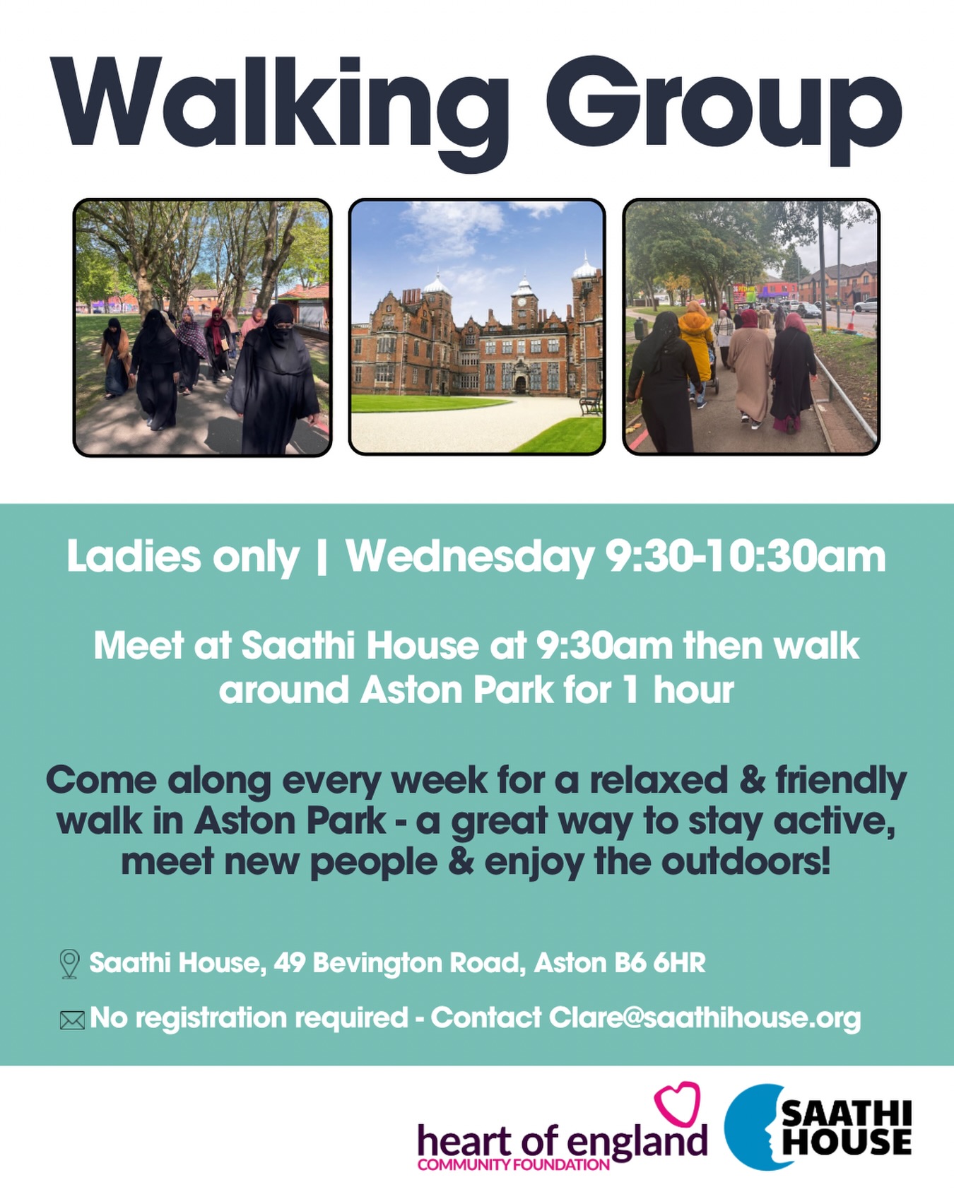 🚶♀️ Ladies Walking Group 🌿
Looking for a relaxed way to stay active, meet new people, and enjoy the outdoors? Join our friendly weekly walking group! 💬✨
📅 Every Wednesday
⏰ 9:30-10:30am
📍 Meet at Saathi House, then enjoy a 1 hour walk around Aston Park
No registration needed - just come along and join in! 💚
Whether you’re looking to boost your wellbeing, get some fresh air or connect with others, this is the perfect midweek reset. Funded by @heartofenglandcf
📩 For more info: Clare@saathihouse.org
#WalkingGroup #WomensWellbeing #StayActive
