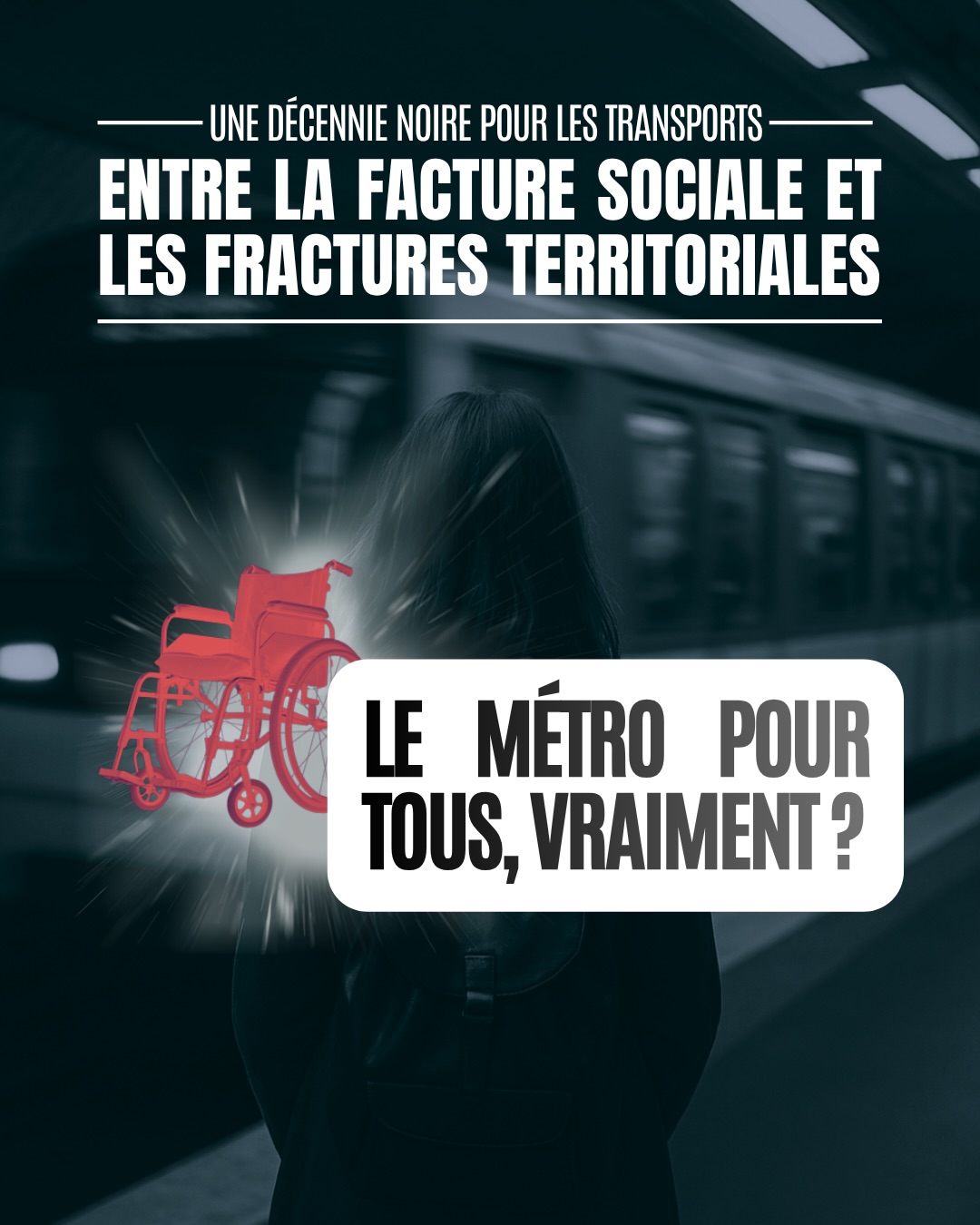 5/7 Le métro pour tous, vraiment ?
50 M€ alloués à l’accessibilité, dérisoire face aux besoins réels. La mise aux normes de la seule ligne 6 coûterait 700 M€ !
Pannes d’ascenseurs, signalétique défaillante... L’égalité ne doit plus être un simple discours, mais une priorité !