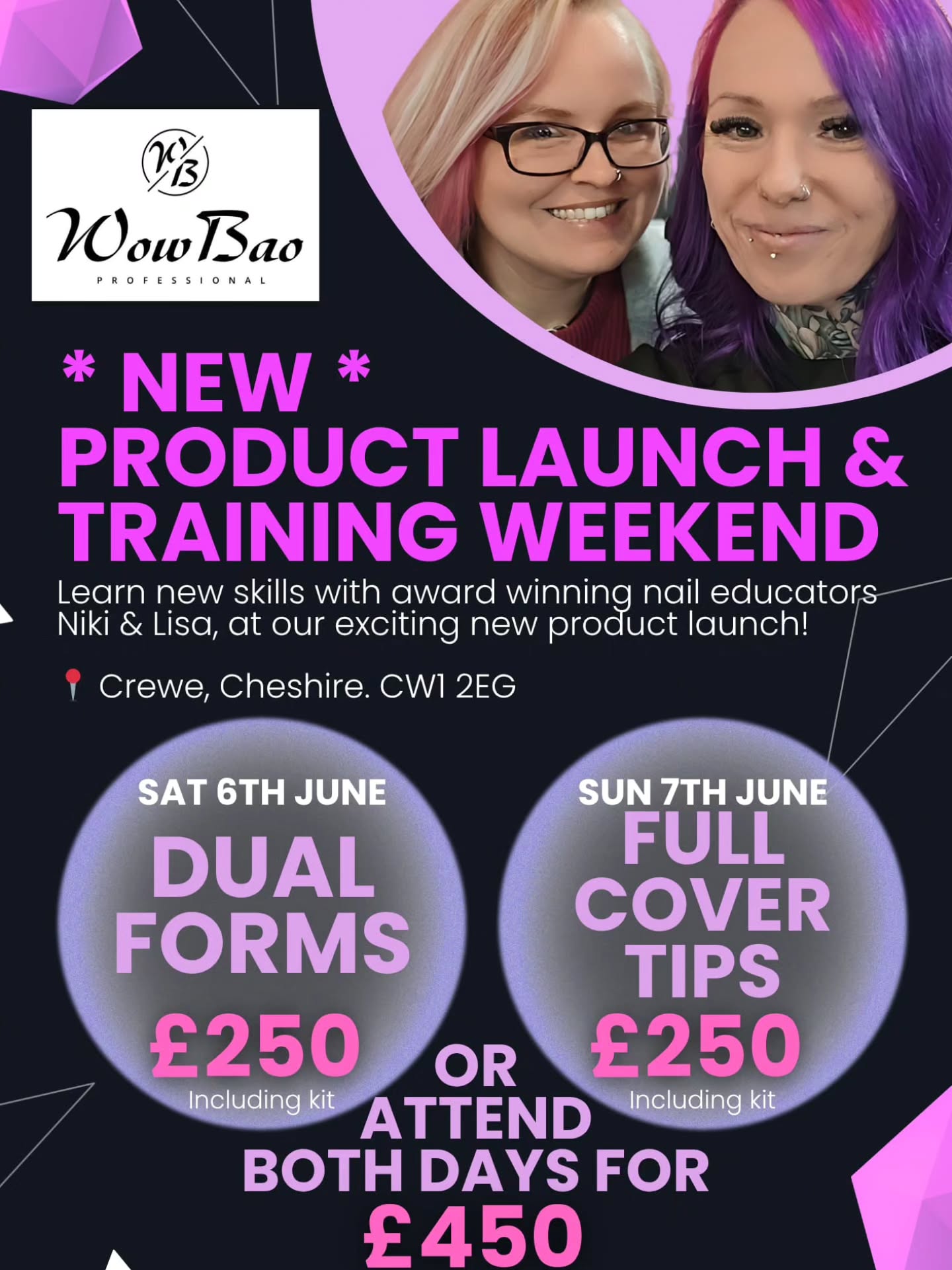 Amazing product launch and education weekend!!
Come and join @lisajane_nails_training and myself @wowbaonails HQ in Crewe 6th and 7th June.
You'll be the FIRST to try and receive some fantastic new system releases as well as gain training in how to use them from two Award winning Nail artists and Educators!
https://lisajaneacademy.com/collections/wowbao-courses
Book Now βπΌ
#fullcovertips #dualforms #naileducation #wowbaonails