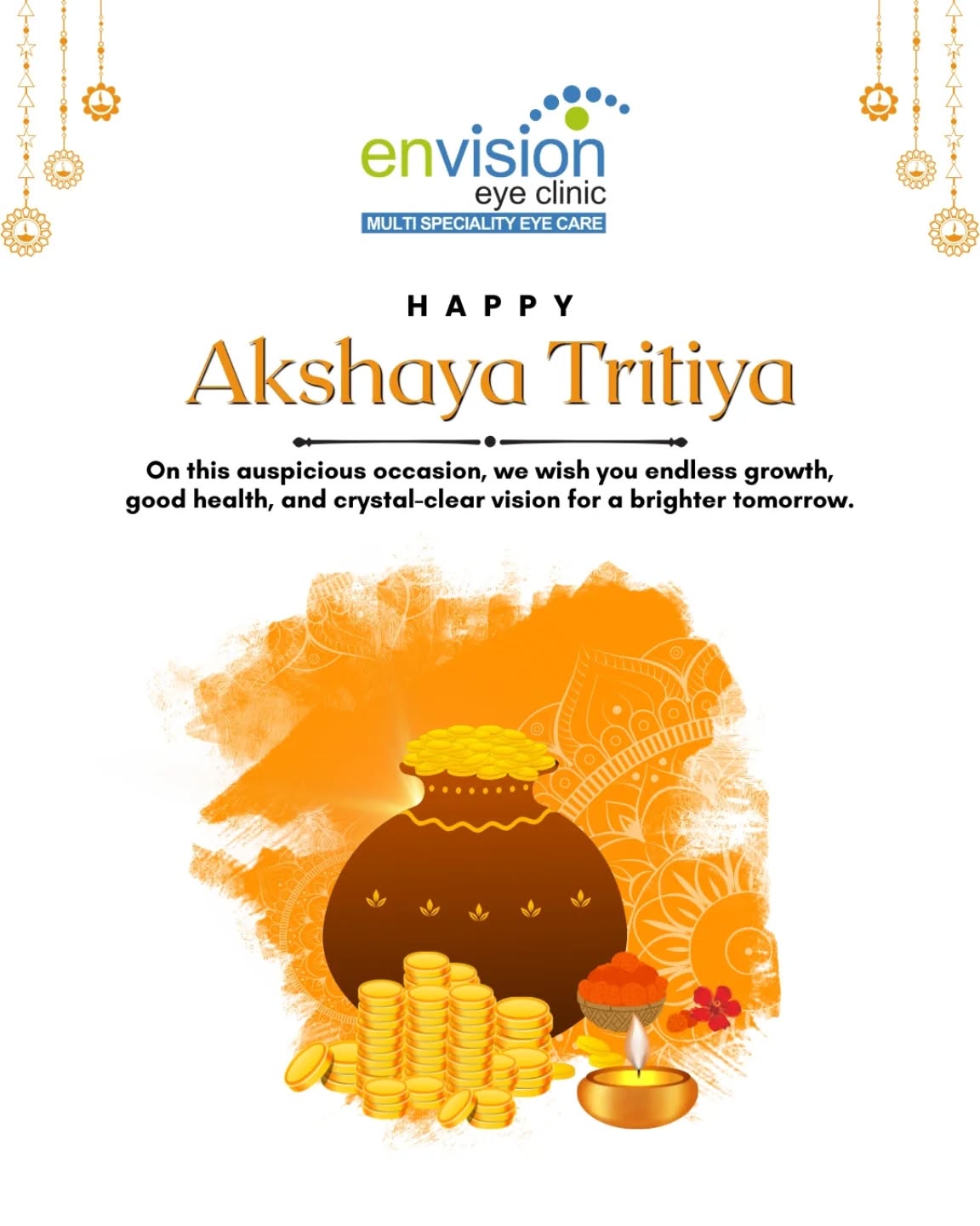 Happy Akshaya Tritiya 🌼
May this auspicious day bring you growth, prosperity, and good health.
Wishing you happiness and clear vision ahead.
#AkshayaTritiya #FestiveWishes #EnvisionEyeClinic #HealthyVision #AundhPune
