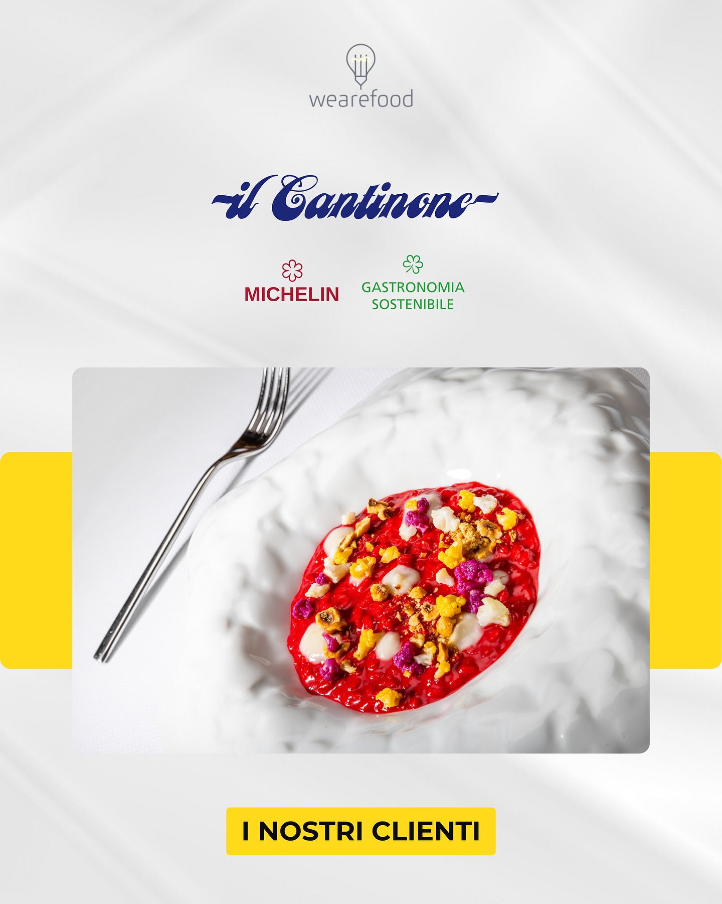 ⭐️ 𝗜 𝗡𝗢𝗦𝗧𝗥𝗜 𝗖𝗟𝗜𝗘𝗡𝗧𝗜: @ilcantinone_madesimo
Il Cantinone, a Madesimo, è un ristorante stellato Michelin dal 2008, aperto per pochi mesi all’anno, che interpreta la montagna attraverso una cucina contemporanea e sostenibile.
Nato come luogo di ospitalità nel 1975 e oggi guidato dallo chef Stefano Masanti insieme a Raffaella Mazzina, è un progetto dove stagionalità, rispetto per l’ambiente e dialogo costante con i produttori della Valchiavenna diventano parte integrante dell’esperienza gastronomica.
UFFICIO STAMPA:
Gestione delle relazioni con media e giornalisti, sviluppo e diffusione di contenuti editoriali mirati, come il progetto “La brigata del Cantinone si racconta”.
SOCIAL MEDIA:
Definizione della strategia e gestione dei canali, attraverso contenuti coerenti e strutturati.
SHOOTING FOTOGRAFICI:
Direzione e produzione di contenuti visivi in linea con l’identità del ristorante.
Se vuoi far crescere il tuo brand, iniziamo da una chiacchierata.
☕️ 𝗩𝗲𝗱𝗶𝗮𝗺𝗼𝗰𝗶 𝗽𝗲𝗿 𝘂𝗻 𝗰𝗮𝗳𝗳𝗲’:
𝗶𝗻𝗳𝗼@𝘄𝗲𝗮𝗿𝗲𝗳𝗼𝗼𝗱.𝗮𝗴𝗲𝗻𝗰𝘆
#WeAreFood #WeAreFoodAgency #IlCantinone #MichelinStar