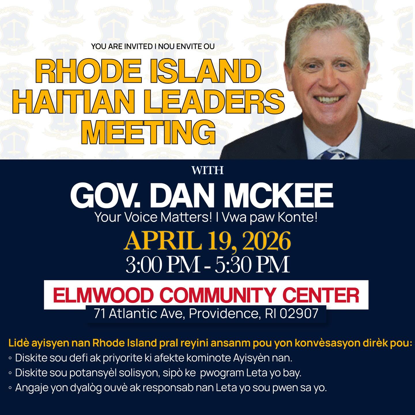We thank Governor Dan McKee and other distinguished state leaders who came to meet with us on Sunday. It was important for the Haitian community to have the opportunity to have a constructive dialogue with state leaders, we want to talk about the Governor and the Director of the Labor Department, Rhode Island Chamber of Commerce Director Ian and the Director of Energy. Important question the Haitian community found answers. The community was thirsty for this. As many of you know, New Bridges works hand in hand with the Governor’s office, being an active partner in supporting our work and engaging with the Haitian community. Our continuous communication has helped ensure that the community needs are heard and that programs serving Haitian residents receive attention and support. The governor is not new, the organization has been working with the community since 2014. Thanks to Joe Jean-Philippe, the New Bridges for Haitian NB4HS team, and the pastors of the office that made this possible.