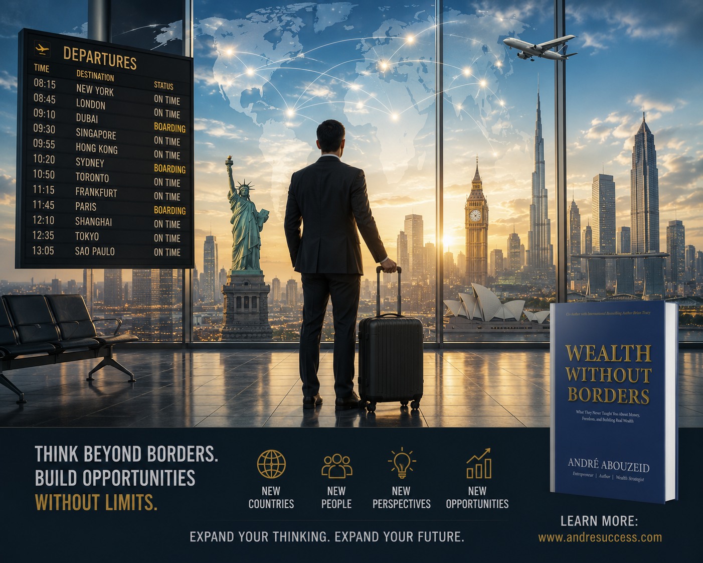 THINK BEYOND BORDERS
Sometimes your next opportunity is not in your current environment.
It may be in:
• New countries
• New people
• New perspectives
• New opportunities
The world becomes bigger the moment your thinking does.
Do not allow comfort or fear to become invisible borders around your future.
Discover more in my upcoming book "Wealth Without Borders".
www.andresuccess.com
#GlobalBusiness #Entrepreneur #GrowthMindset #Leadership #Success #BusinessGrowth #WealthWithoutBorders #InternationalBusiness #Mindset #AndreAbouzeid