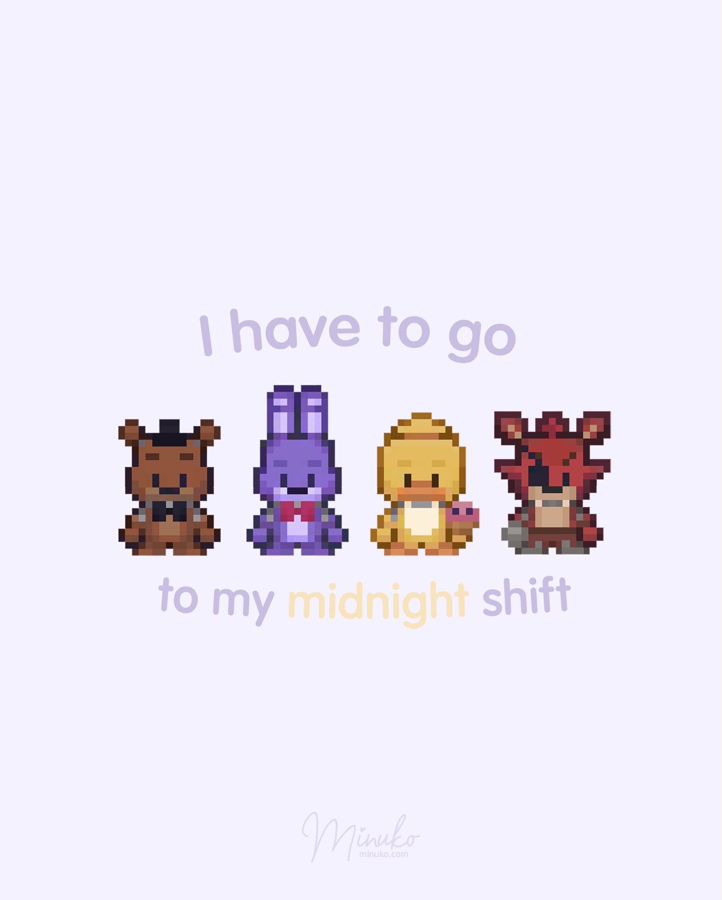 Where are you rushing? The midnight shift? 👀
I’ve been getting requests for this type of print but with cute animatronics 🤭 and here it is! The T-shirts come in two colors and also two designs. Who are you going to watch over tonight? 🔦🍕
#fnaf #fivenightatfreddys #fnaf1 #fnaf2 #fnafmovie