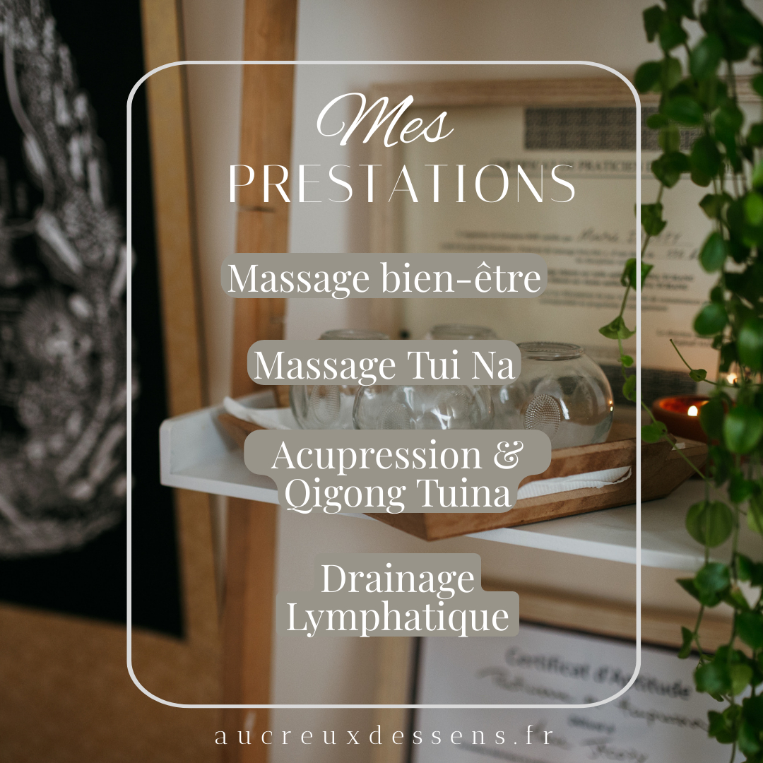 Au cœur de la Drôme provençale, Au Creux des Sens vous invite à une parenthèse de bien-être profond, où chaque massage est une expérience unique.
Je propose des massages sur-mesure, alliant techniques de massage relaxant, détente musculaire, acupression Qigong Tuina et drainage lymphatique.
Chaque séance est pensée comme un véritable accompagnement vers le lâcher-prise et la revitalisation.
Situé à Saint-Paul-Trois-Châteaux, votre espace bien-être vous accueille dans un cadre apaisant, propice à la détente profonde, à la reconnexion à soi et à l’harmonie intérieure.
Réservez votre séance en ligne
https://au-creux-des-sens.reservio.com
#massageprofond #massagedudos #detentemusculaire #massagepersonnalise #bienetre #relaxationprofonde #massageprofessionnel #massagetherapeutique #medecinechinoise #qigongtuina #drômeprovencale #saintpaultroischateaux #bienetredrome #soinducorps #gestiondustress #douleursdudos #cabinetdebienetre #massagesurmesure
