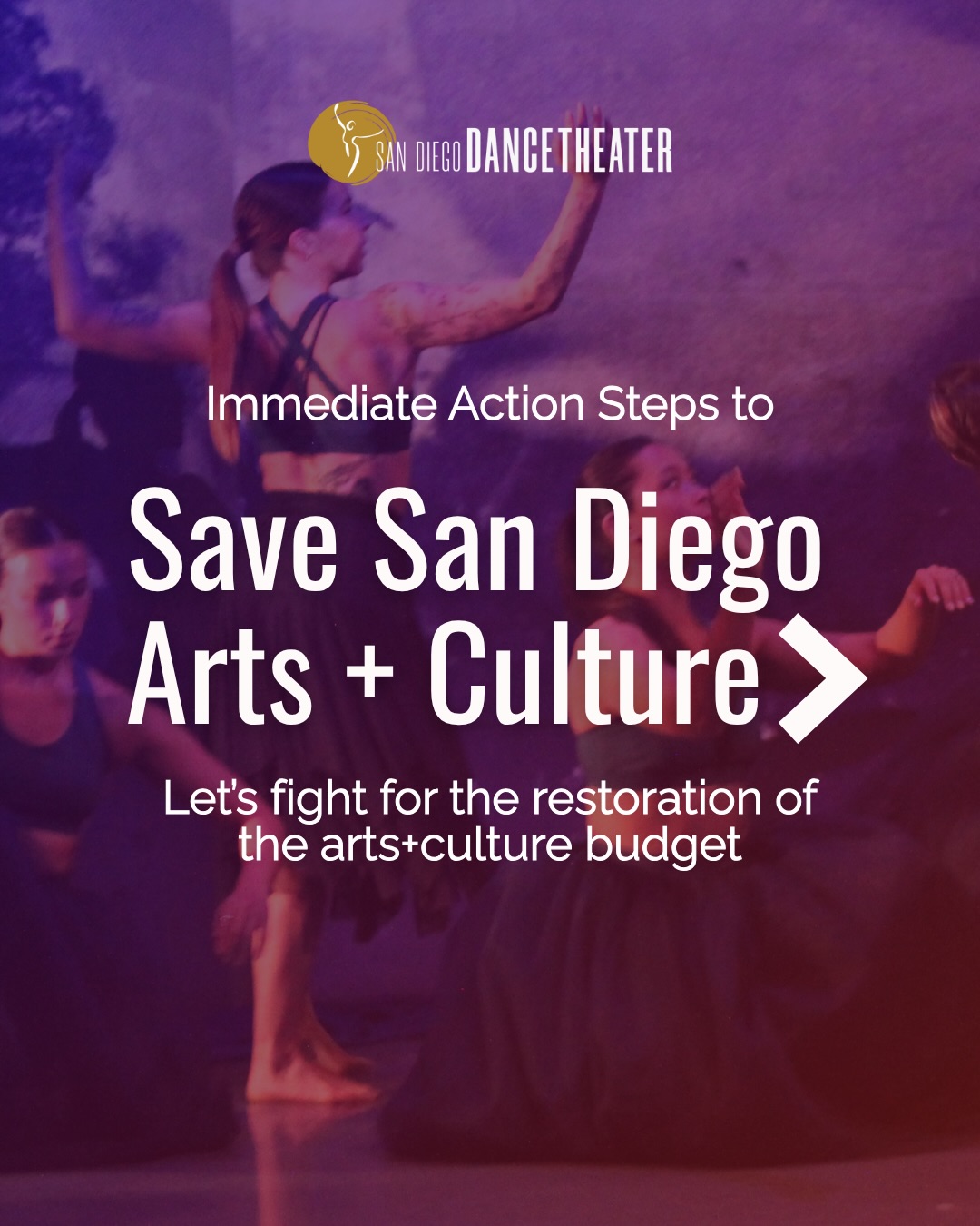 It’s time to fight for San Diego dance and the arts!
Last week, Mayor Todd Gloria proposed to ELIMINATE the arts and culture funding for FY 2027. This is unacceptable and suggests that the arts are a luxury, compared to the truth that the arts are actually a means to foster more connection and empathy, drive the creative economy, help people stay cognitively vital and mobile for life, and allow people to express themselves fully.
We must take a stand and tell our stories of what dance and the arts mean to us. Over 189 organizations, like San Diego Dance Theater, rely on city support and funding to carry out our mission of providing access to professional training, performances, and programming and making dance a way of life.
The immediate action steps outlined are provided by the two organizations leading the charge: Arts+Culture: San Diego and San Diego Art Matters.
IMMEDIATE ACTION STEPS:
💠 Email/call your city council member and Mayor: Visit artsandculturesd.org for easy email form.
💠 Fill out the City of San Diego budget survey and voice your support for arts and culture: https://datasd.typeform.com/2027budget
💠 Send general “arts” photos that can be used in social media posts to: advocacy@artsandculturesd.org
💠 Submit letters (150 - 200 words) to the San Diego Union-Tribune: arts@sduniontribune.com specifically regarding the arts funding cuts.
💠 Mark your calendars for additional City budget hearings:
- Monday, May 6, 9am Budget Review Committee (BRC) budget presentation hearings for Arts and Culture.
- Wednesday, May 13, 6pm District 3 Budget Town Hall RSVP: https://forms.cloud.microsoft/g/N1UHP24Z64
- Monday, May 18, 6pm City Council meeting for public input on the FY 2027 Proposed Budget and May Revision.
💬 Comment below what the arts + dance mean to you
🔗 Visit the link in bio to see the detailed list of action steps
Let’s save San Diego Arts together!
#sddt #sandiegodancetheater #sandiegodance #savethearts #defendthearts
