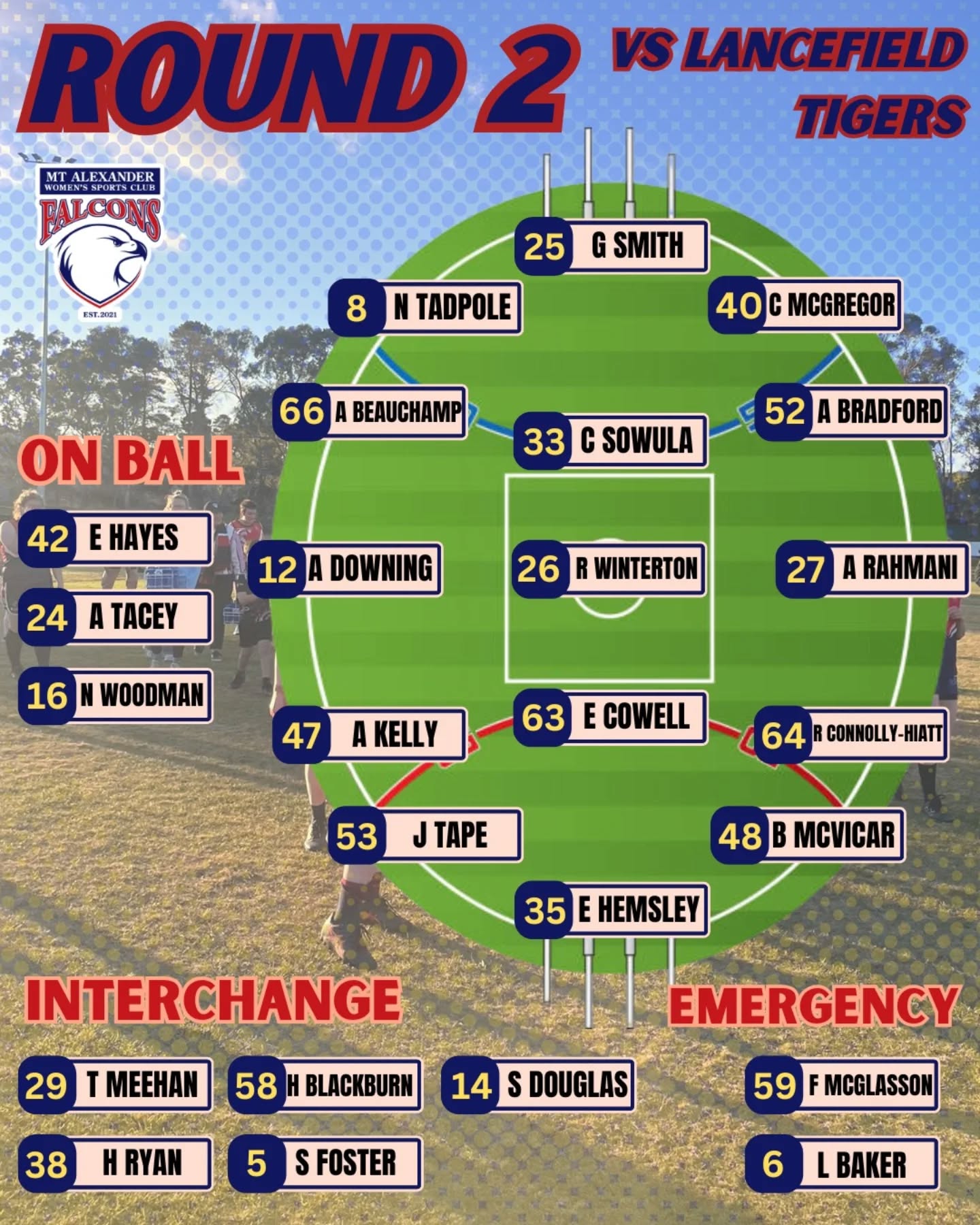 Here's our amazing lineup for the first home game of the season!! 💪
Welcoming even more debutantes!
Bring ya mates and get around it!! 🌞