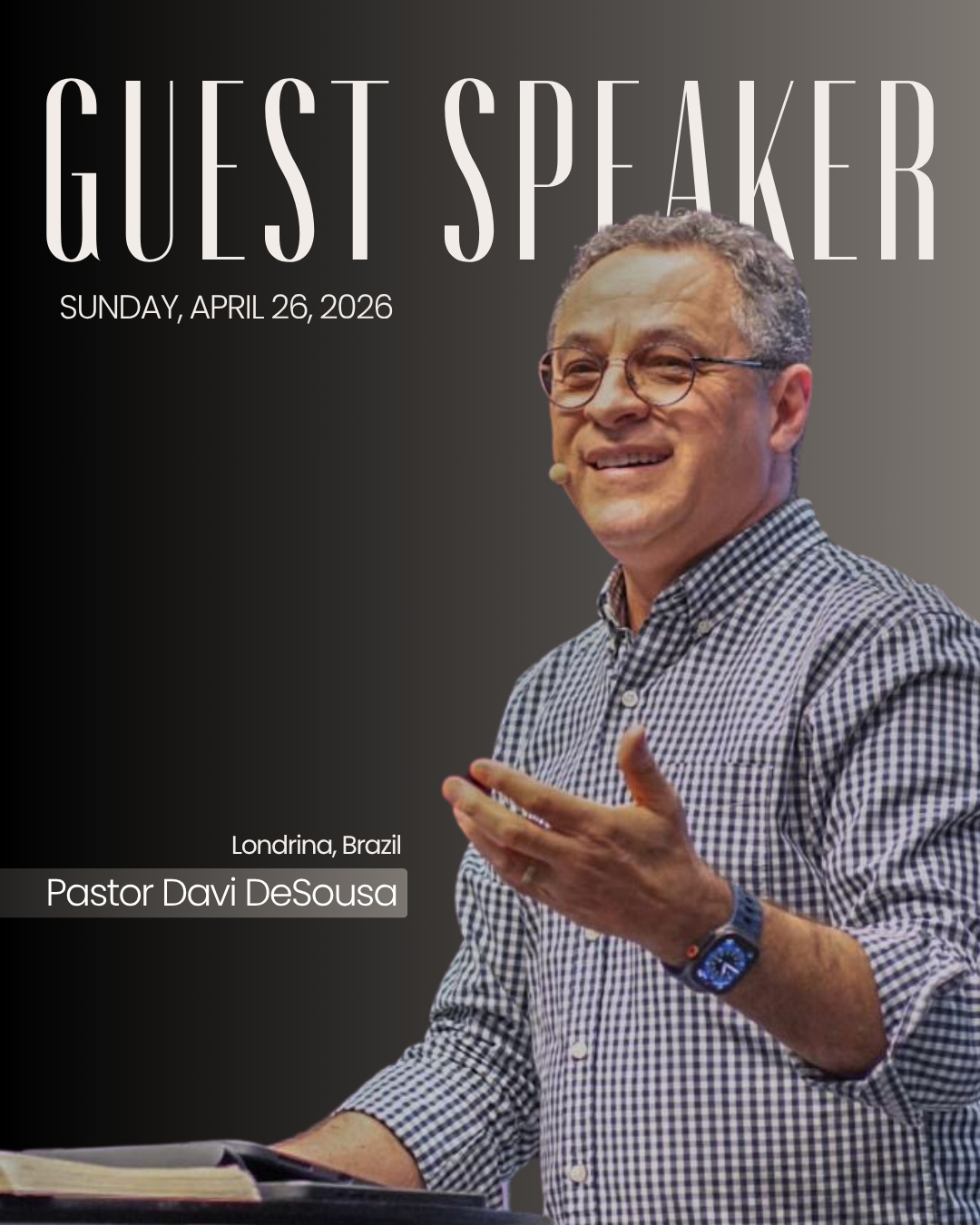 This Sunday, Pastor Davi de Sousa joins us! Come ready to be encouraged, strengthened, and inspired. We’d love to have you with us.
Westmount Campus
Prayer 9:00 am & 11:00 am
Service 9:30 am & 11:30 am
Gage Park Campus
Prayer 11:00 am
Service 11:30 am
Livestream Online
9:30 am (YouTube)