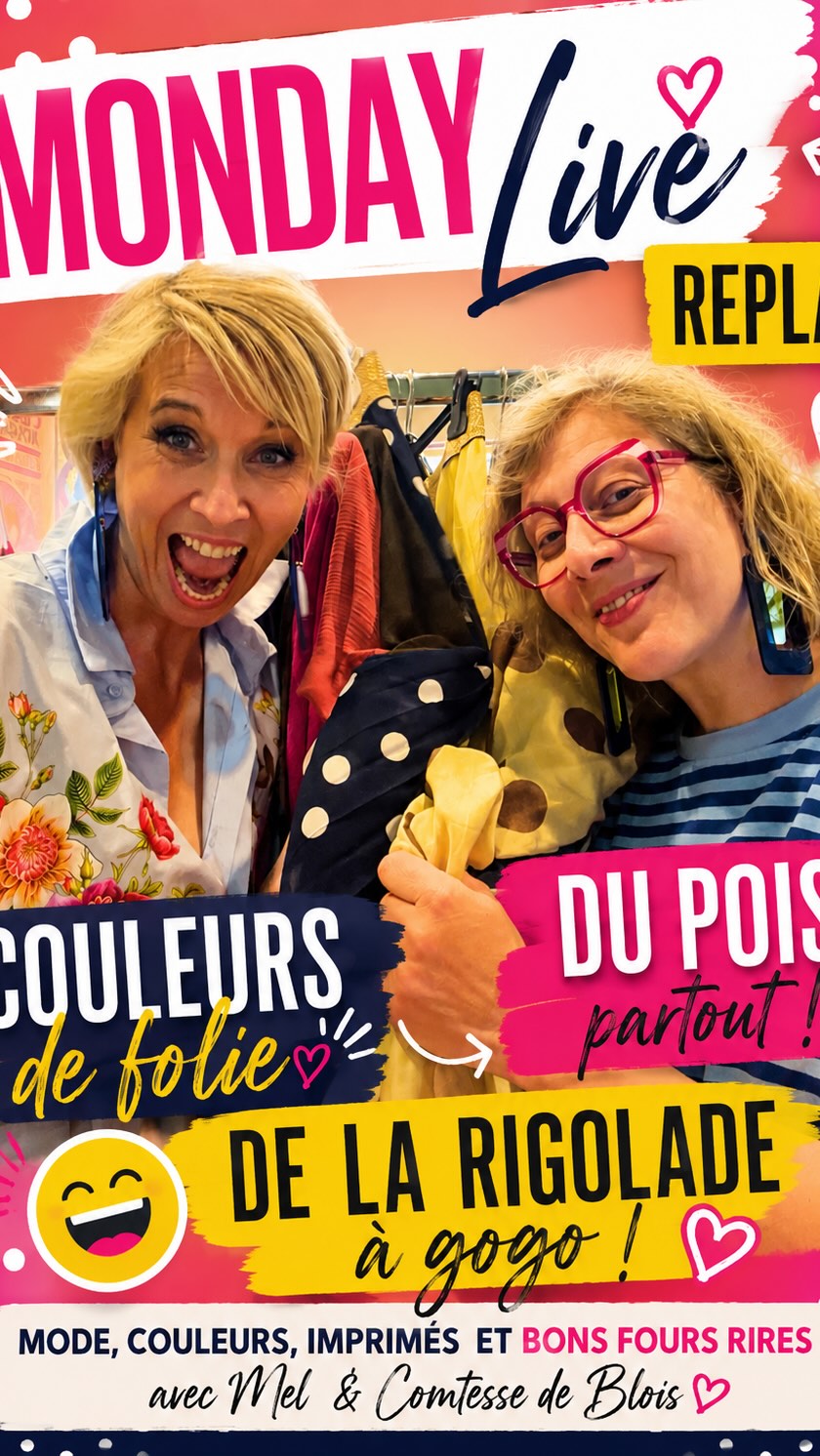 Bienvenue dans le Monday Live le plus coloré de la semaine 💥
Avec ma copine Mel, on vous a préparé un cocktail très Comtesse :
des ensembles ultra vitaminés, du pois, des associations qui donnent le sourire… et évidemment beaucoup trop de rigolade 😂💗
Dans ce replay, on parle :
✨ couleurs qui réveillent le teint
✨ imprimés qu’on ose enfin porter
✨ looks faciles mais pleins de personnalité
✨ et surtout… comment s’amuser avec la mode sans se prendre au sérieux
Parce qu’ici, on ne s’habille pas pour se cacher ✨
On s’habille pour se révéler 💕
Dis-nous en commentaire :
👉 quelle pièce te fait craquer dans ce live ?
Le pois ? Les couleurs pop ? Les ensembles ? 👀
#comtessedeblois #lookcoloré #modefemme #imprimés #conseilstyle