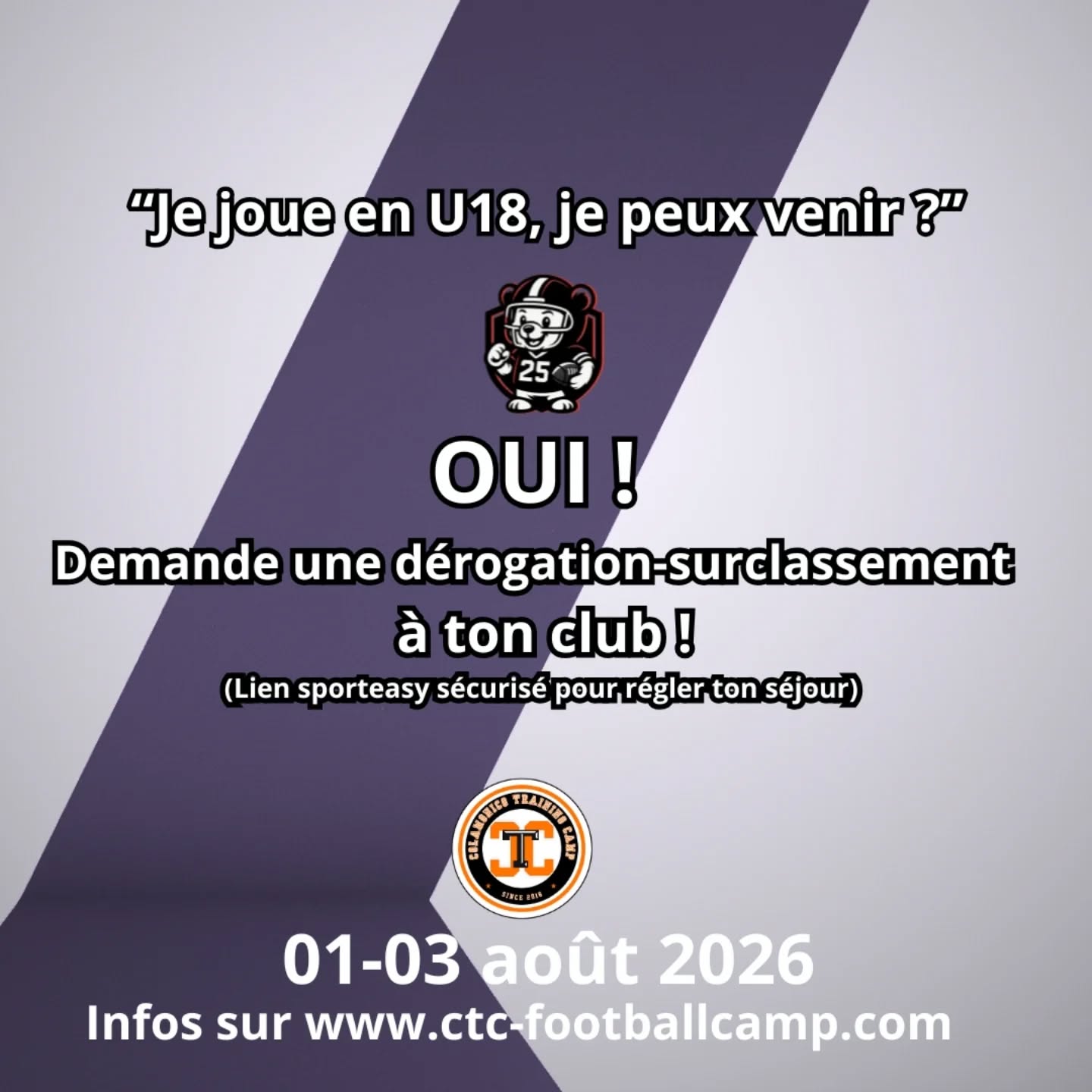 Le camp se joue maintenant. Si t’avais prévu de venir… c’est le moment de te positionner.
Parce qu’un camp comme celui-là, ça se construit avec :
🏈des coachs engagés
🔥une vraie intensité sur le terrain
👊un groupe qui veut progresser pour de vrai
On veut garder ce niveau et pas faire les choses à moitié. Pour maintenir une édition de qualité, il reste un seuil de participants à atteindre.
Donc on ferme bientôt les inscriptions et la tenue du camp se confirme dans les prochains jours.
👉 Si tu veux en être, c’est maintenant.
www.ctc-footballcamp.com
#footballamericain #footballcamp #trainingmotivation