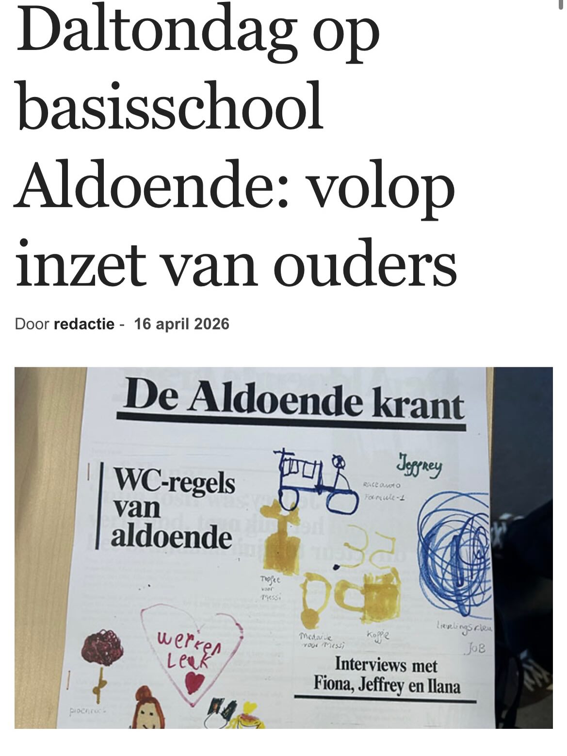 De daltondag was dit jaar weer een enorm succes. Maar liefst 41 ouders verzorgden dit jaar een workshop voor de kinderen. Van pindakaas maken tot aan Spaanse les, er was voor iedereen wat wils. Nogmaals super dank aan de ouders!
Het hele artikel is te lezen via: https://oost-online.nl/daltondag-op-basisschool-aldoende-volop-inzet-van-ouders/