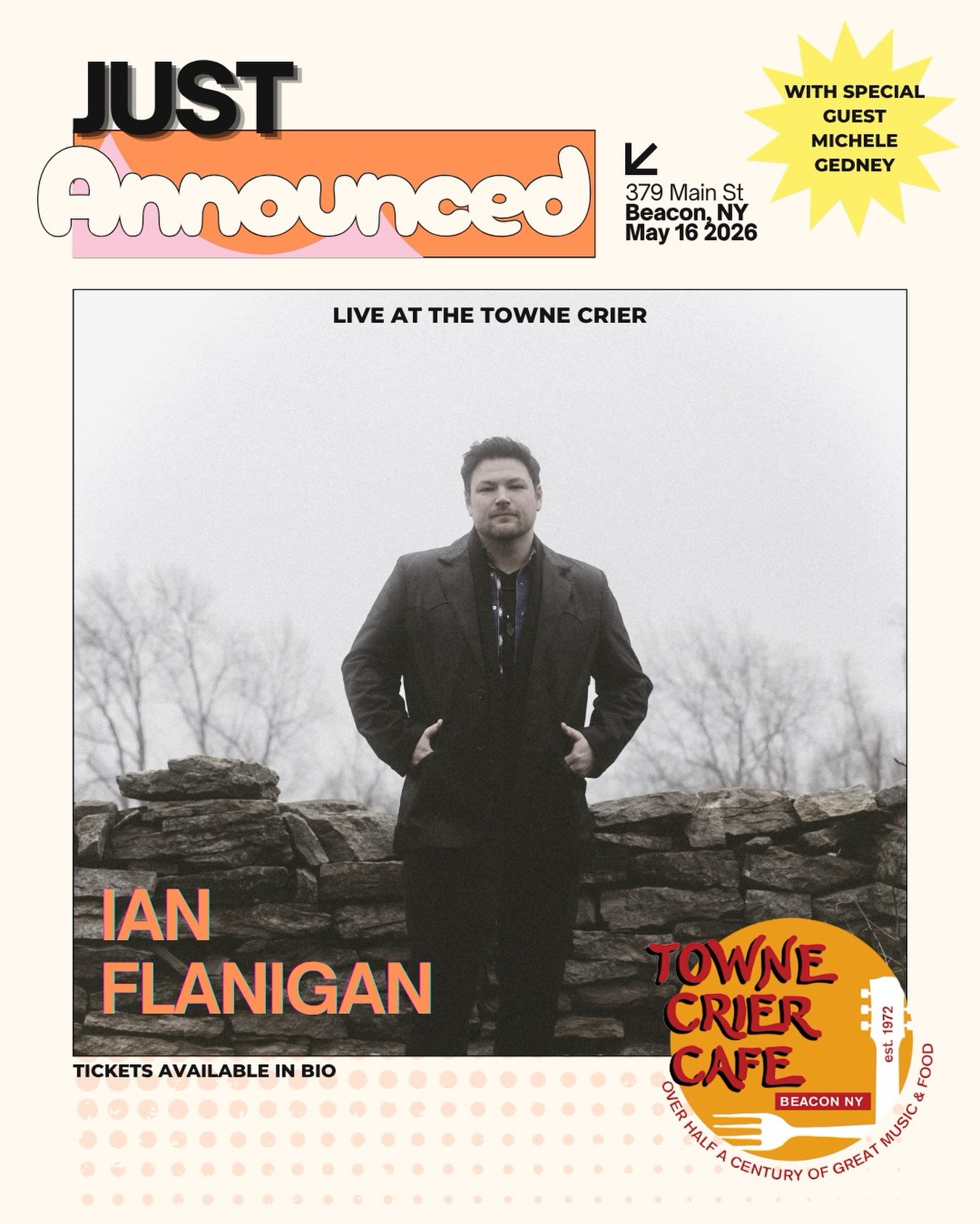 I’m heading to @townecriercafe May 16th! Honored to be playing this beautiful stage and I can’t wait to see you there! Ticket link in bio! Have a great day ☮️