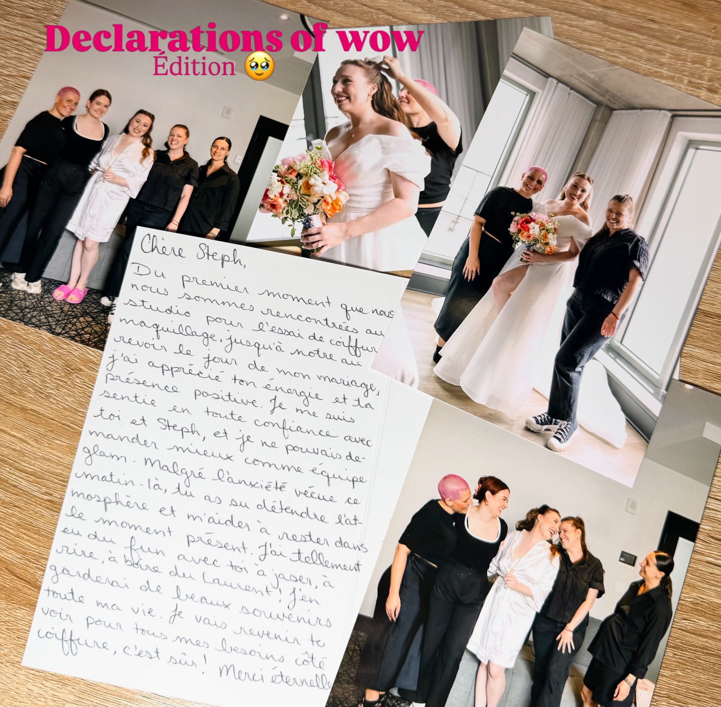 Être présent lors d’une journée spéciale pour une femme est déjà un honneur, mais recevoir une si belle carte écrite à la main est vraiment exceptionnel 🥹🩷
To be part of a women’s special day is already an honour but to receive such a beautiful hand written card is truly special 🥹🩷
#glamsquad #grateful #mtlhairstylist #weddinghairstylist #glam