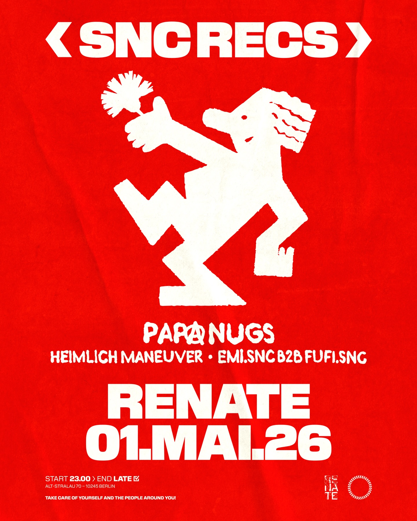 Berlin fam! Need night plans for you „01. Mai”? We’ve got you covered 🤝 SNC Recs returns to @renate.berlin with none other than UK’s finest @papanugs, backed by @heimlichman.euver, Emi & Fufi on support.
Save your energy during the day – we’re taking over the new Green Floor for a bass-heavy ride through bumpy house and tech house, with a little touch of UKG.
Come early, stay late! 🪩