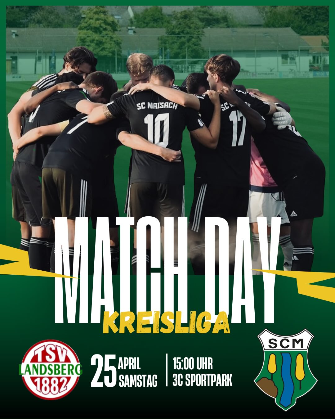 Am Wochenende steht für unsere Erste ein wichtiges Auswärtsspiel beim @tsv_1882_landsberg_fussball an! ❤️🔥
Am Sonntag spielt unsere Zwoate NICHT auswärts gegen die Reserve aus Alling! Das Spiel wurde auf Dienstag, den 28.04., verschoben! Anpfiff 19:30 Uhr 💪
#wirsindmaisach 💚