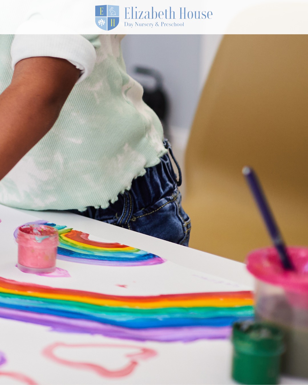 Our Puddles and Rainbows topic has inspired lots of colourful creativity. Through painting, crafting and sensory play, children have been exploring colour, pattern and self-expression.
https://www.elizabethhousenursery.co.uk/curriculum
#preschool #elizabethhousenursery #nursery #earlyyears #eyfs #wallingford #oxfordshire #creativelearning #rainbowplay