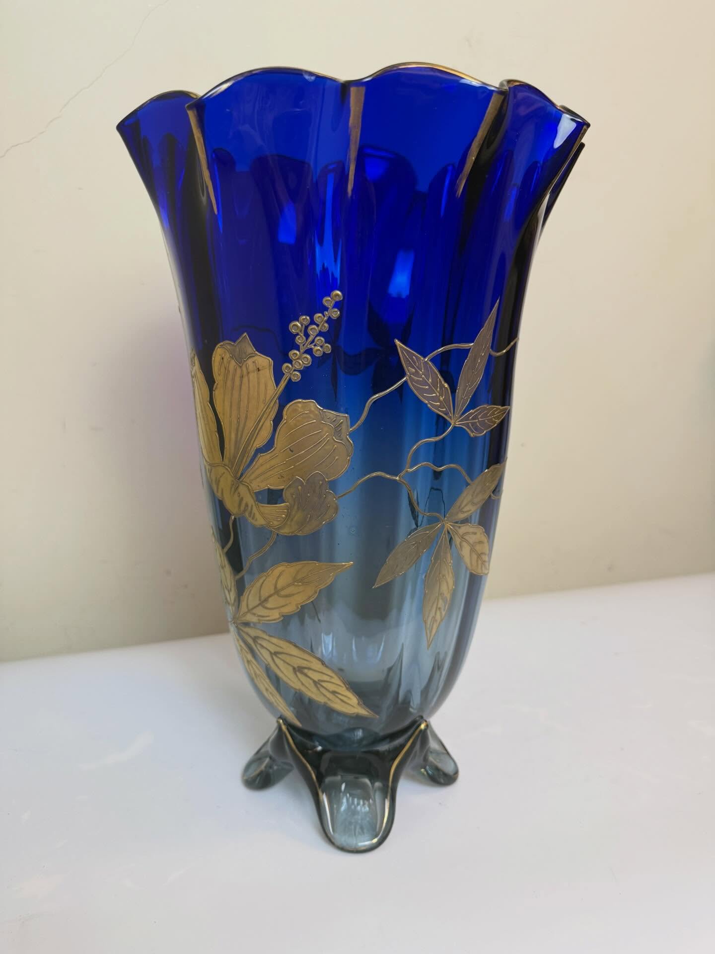 Stunning vase blue glass/ gilt decoration#continental#objet d ‘Art#antique# portobello#website interior design