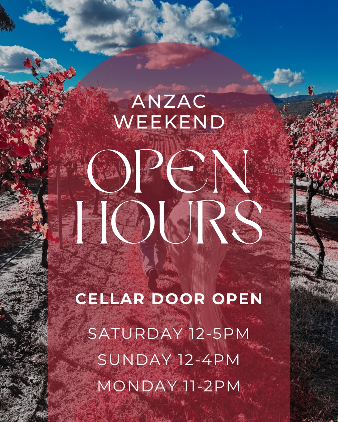 Anzac Day Long Weekend hours @ MCE #anzacdayweekend #megalongcreekestate #bluemountains #megalongvalley #bluemountainswinery