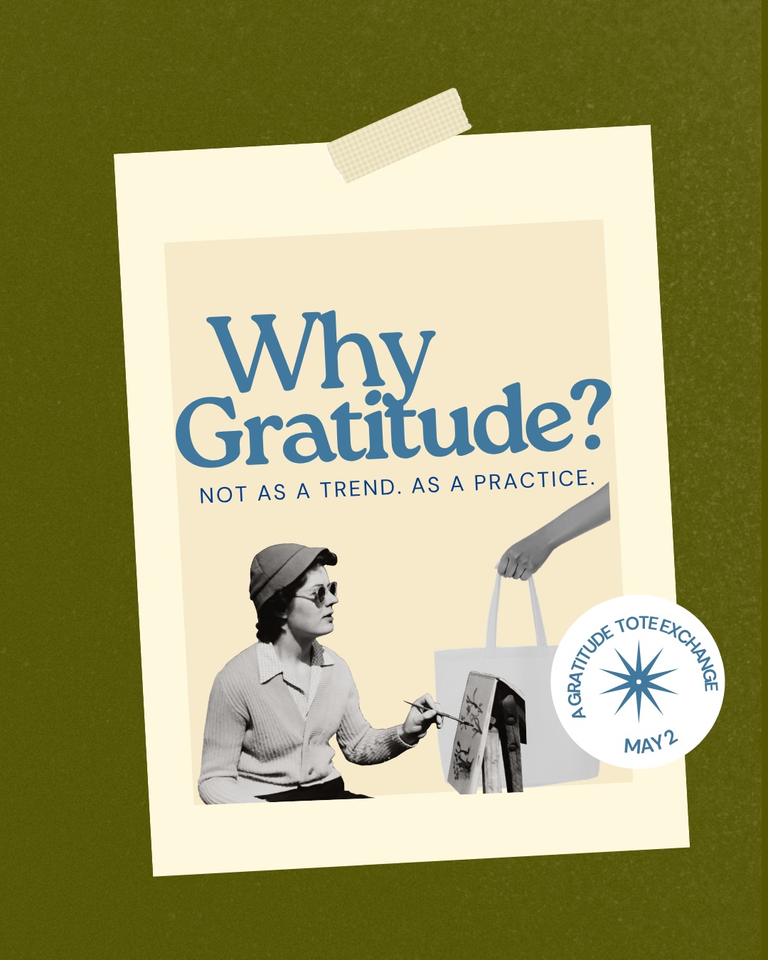 Gratitude is often seen as something you feel when things are going well, or even the contrary - what others remind us of when things aren’t going well.
But in practice, it can become something YOU return to — especially when things are not going great (or your way).
Not as a way to dismiss what is difficult, but as a way to widen your attention just enough to notice what is still steady, still supportive, still present.
This is part of what inspired Create to Give: A Gratitude Tote Exchange — a creative afternoon where gratitude is practiced through making, reflecting, and sharing something with someone else.
We’ll guide the experience gently, with space to create, connect, and settle into the moment — alongside simple treats and music to support the atmosphere.
If this resonates, tickets are available now from our website in our bio!