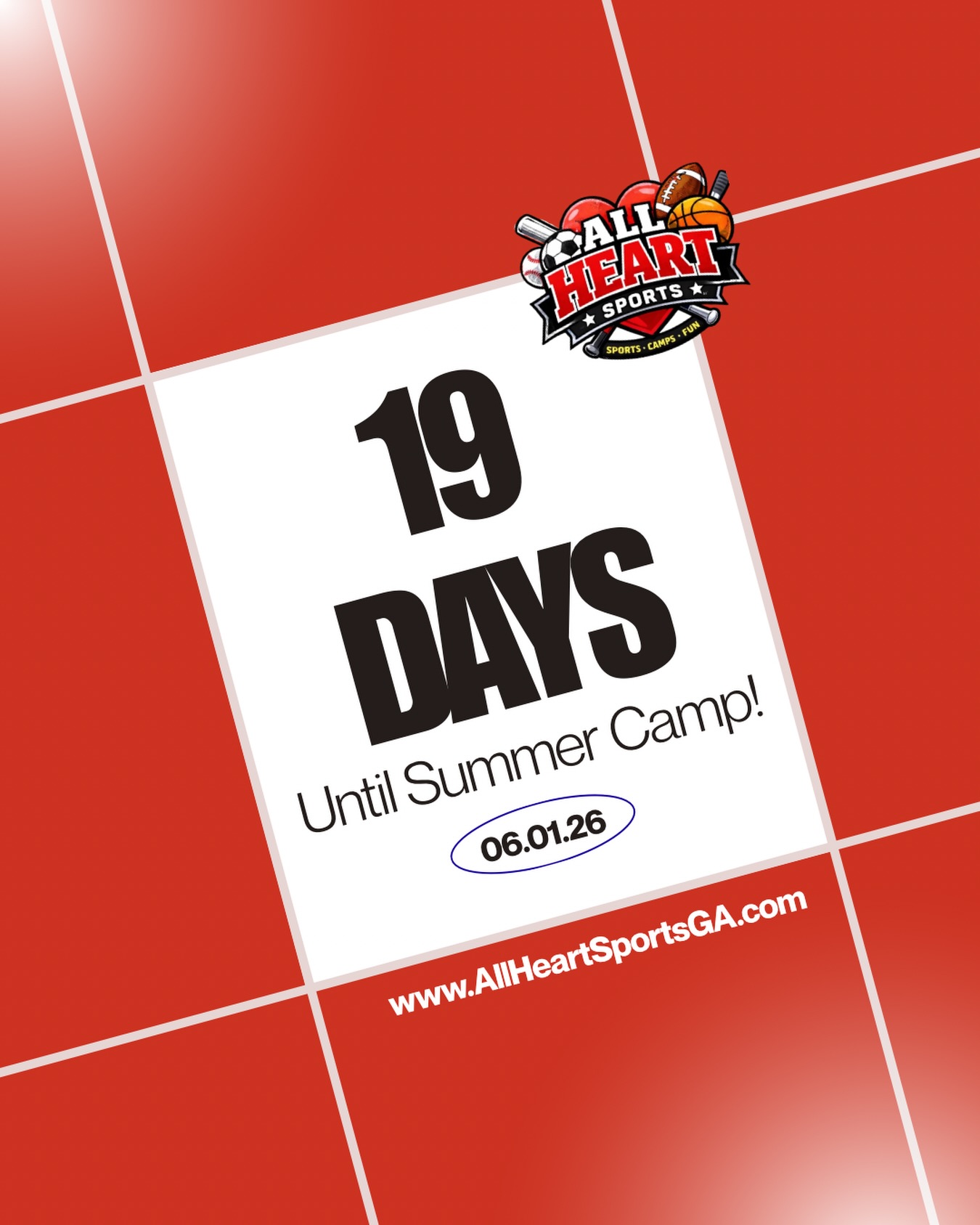19 days until the best summer ever โ๏ธ๐โฝ๏ธ๐
All Heart Sports Summer Camp kicks off June 1 and we are counting down the days! Get ready for sports, games, water days, new friendships, and nonstop fun all summer long.
Spots are filling quickly โ donโt wait to register! ๐๐โฝ๏ธ