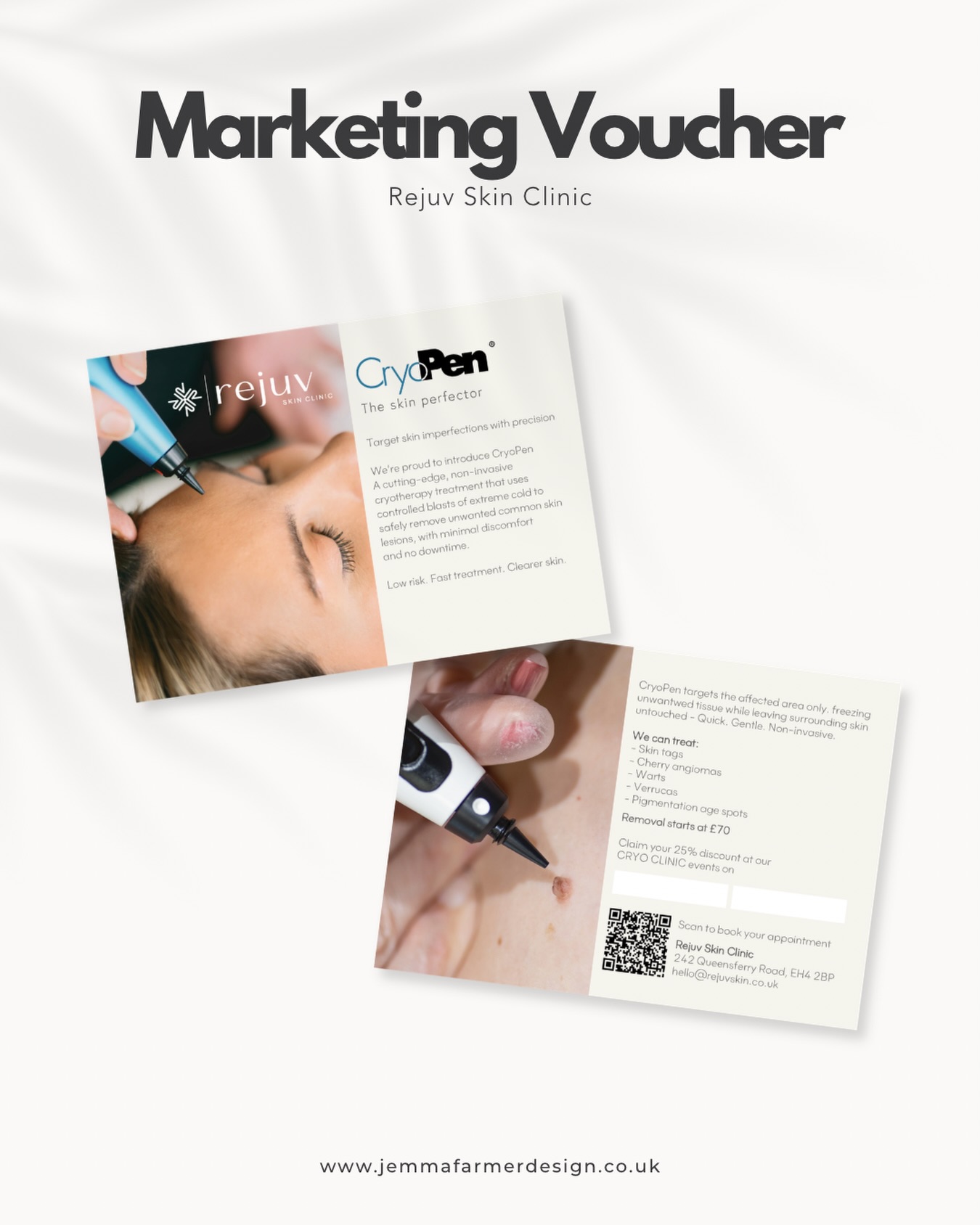 Marketing vouchers for @rejuvskinclinic_
I love this branding, it is clean and clear, and always a pleasure to work with 🤍
@cryopenuk