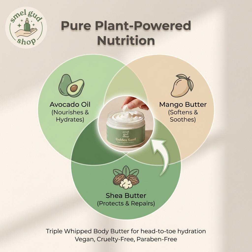 Pure. Plant-powered. Intentional. 🌿
Your skin deserves more than basic moisture… it deserves nourishment that actually works.
✨ Avocado Oil – deeply hydrates without the greasy feel
✨ Mango Butter – softens and smooths
✨ Shea Butter – protects and restores
This is how we do hydration at The Smel Gud Shop — clean, rich, and made to elevate your daily ritual.
💚 Triple whipped for a light, luxurious feel
💚 Made with organic, plant-based ingredients
💚 Head-to-toe glow… naturally
Because when your ingredients are right… everything feels better.
🛒 Tap to shop your glow
#thesmelgudshop #plantbasedskincare #bodybutter #organicskincare #cleanbeauty