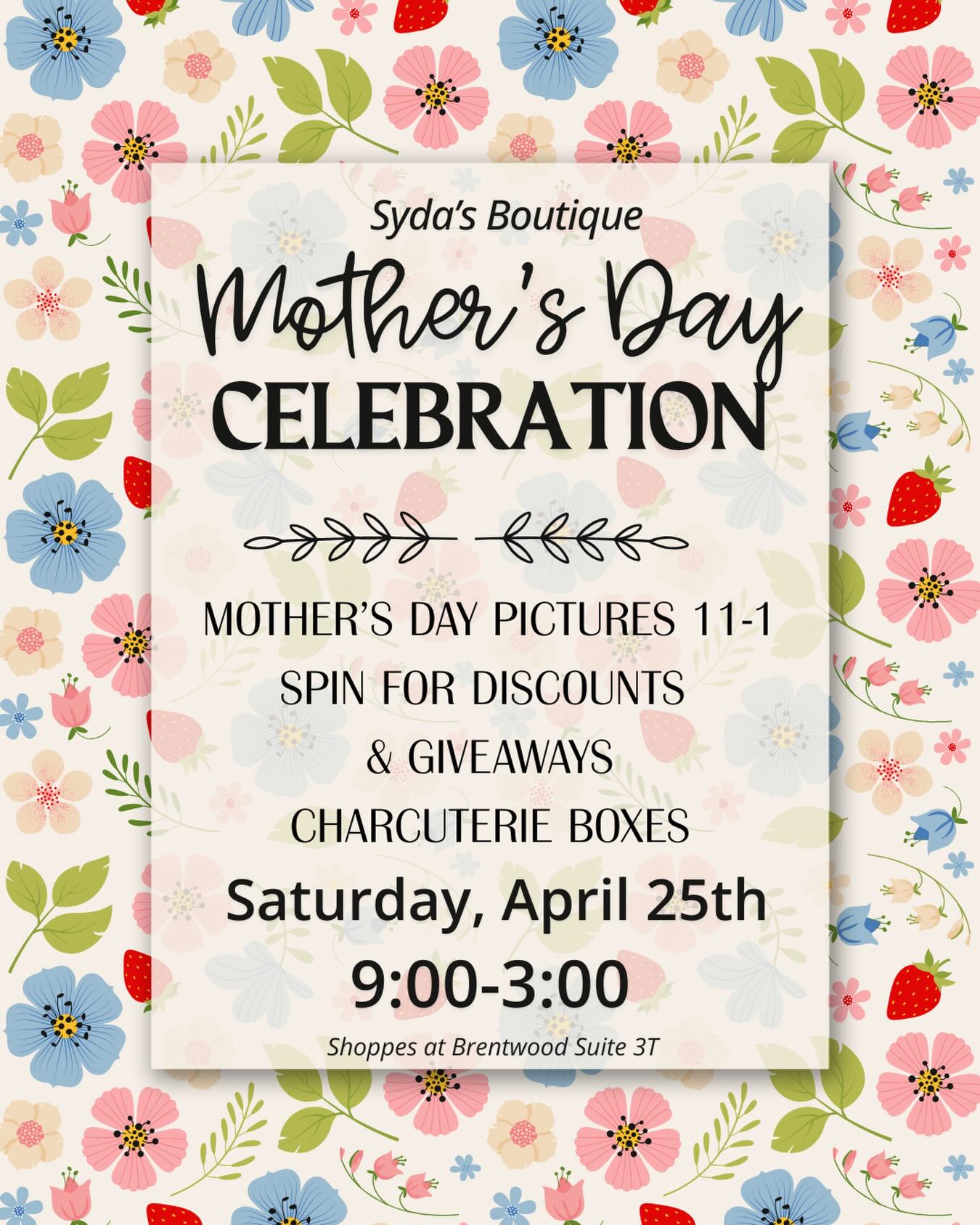 Help us celebrate Mother’s Day early with lots of fun activities! We’ll have a beautiful floral backdrop and a photographer to capture nice family photos between 11-1. You’ll receive 2-3 edited images free of charge within a few days! We’ll have a drawing to win a special session donated by Jelly Bellies valued at $109! Bring the kids to play while you shop, snack, and win things 🤗 Thank you to @daracashion.photography @jellybellies3d @brushedbybec.florals