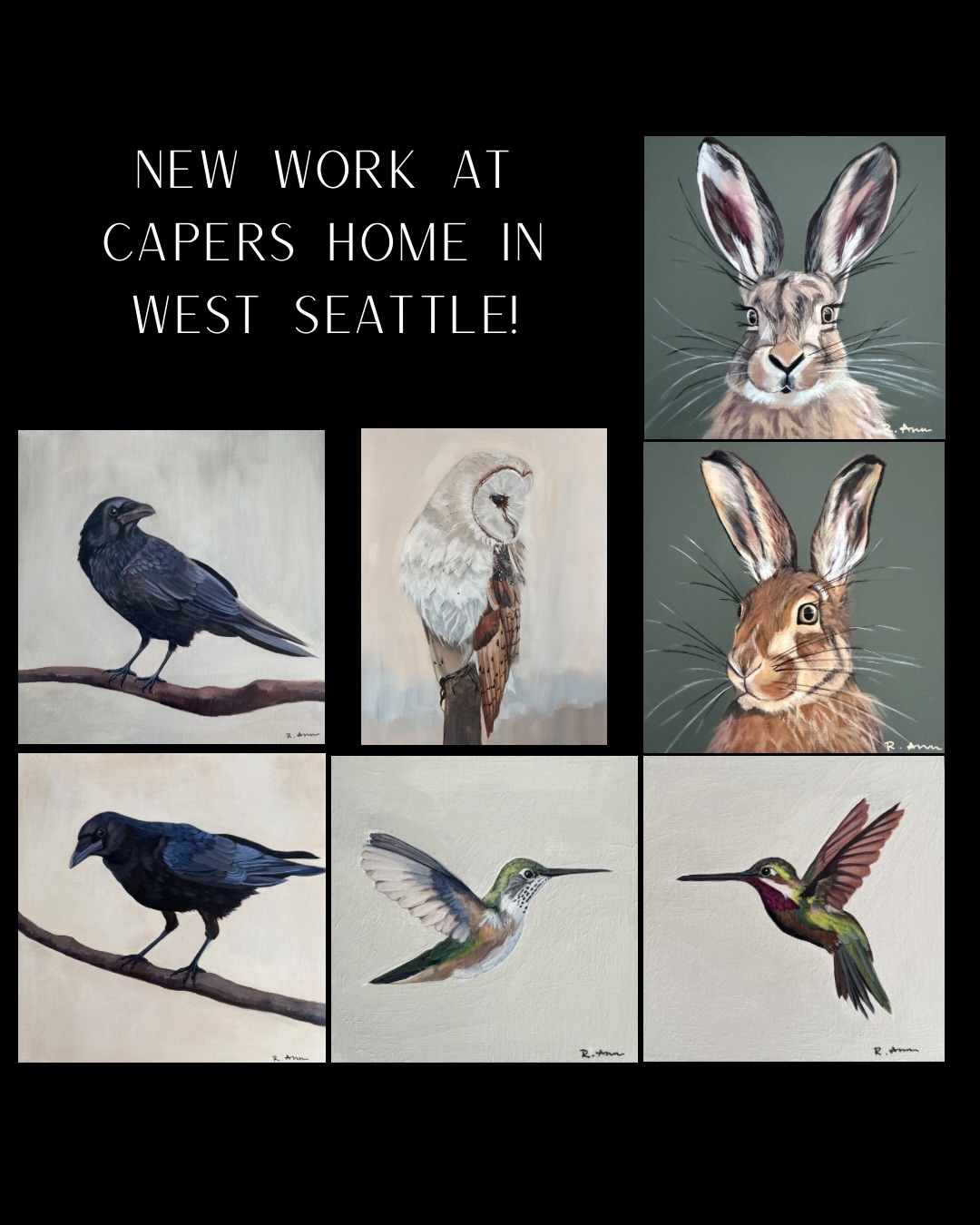 I just dropped off “round 1” of smaller paintings at Capers Home in West Seattle this afternoon. It’s been so nice to settle in and paint this last week…after all the excitement of art shows and Spring break 😊. Stop by if you can! More “rounds” to come!