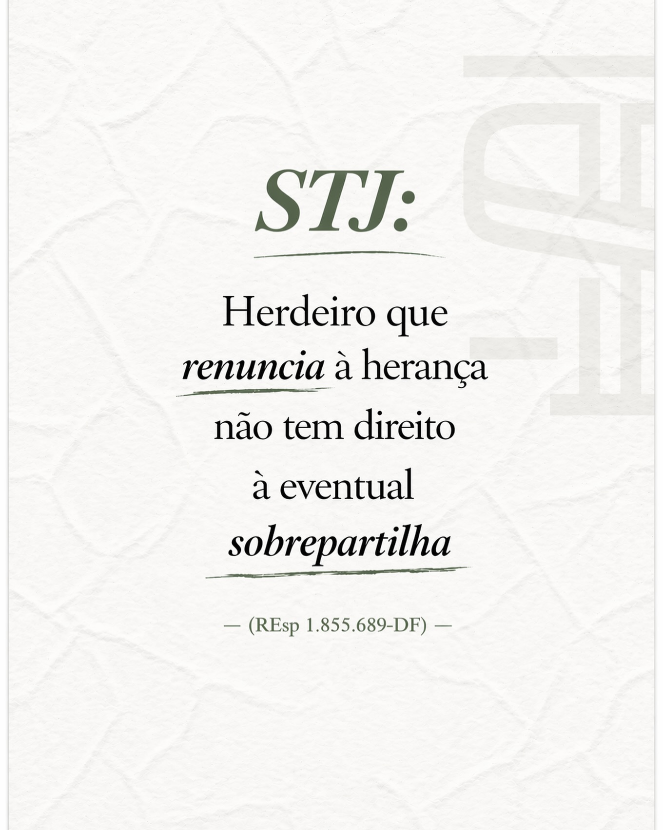 📌 RENÚNCIA À HERANÇA: atenção antes de decidir
A renúncia à herança é um ato expresso, solene, irrevogável e indivisível.
Isso significa que o herdeiro não pode renunciar apenas a uma parte da herança ou escolher quais bens deseja receber ou recusar.
📄 Conforme o art. 1.806 do Código Civil, a renúncia deve ser feita por instrumento público ou termo judicial.
⚖️ Segundo o entendimento do STJ no REsp 1.855.689/DF, o herdeiro que renunciou à herança não pode participar de futura sobrepartilha, ainda que novos bens ou créditos sejam descobertos depois do encerramento do inventário.
Isso porque a renúncia atinge toda a herança, e não apenas os bens conhecidos no momento do inventário.
Em outras palavras, seus efeitos retroagem à abertura da sucessão, como se o renunciante nunca tivesse sido herdeiro.
🔎 Conclusão
Antes de renunciar, busque orientação jurídica ou esclareça suas dúvidas no cartório. Uma decisão tomada sem informação pode gerar efeitos permanentes.
📍Tabelionato Silvânia
Av Dom Bosco Qd 03 Lt 04, Conselheiro Manoel Caetano, Silvânia - GO
#RenúnciaDeHerança #Inventário #Sobrepartilha #Cartório #TabelionatoDeNotas