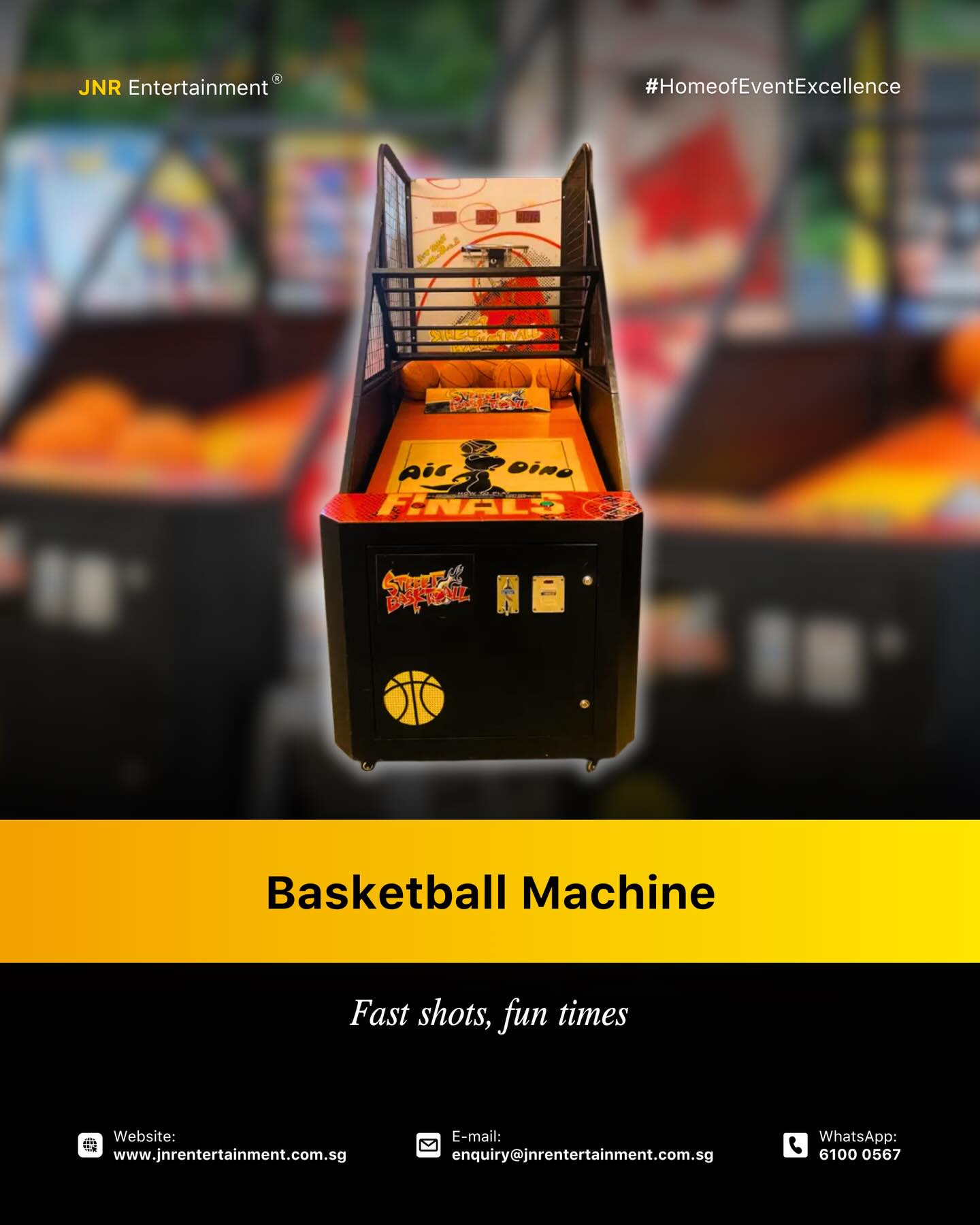 Shoot your shot, make it count 🏀
Basketball machines are the perfect way to add energy and friendly competition to your event. Whether it is casual play or a mini challenge, this interactive game draws a crowd, keeps guests engaged, and creates a lively atmosphere.
A fun and dynamic addition that brings people together and keeps the excitement going throughout your event.
✉️ enquiry@jnrentertainment.com.sg
📱 61000 567
🔗 www.jnrentertainment.com.sg
#EventGamesSingapore #CarnivalGames #FamilyDayEvents #EventEntertainment #JNRentertainment