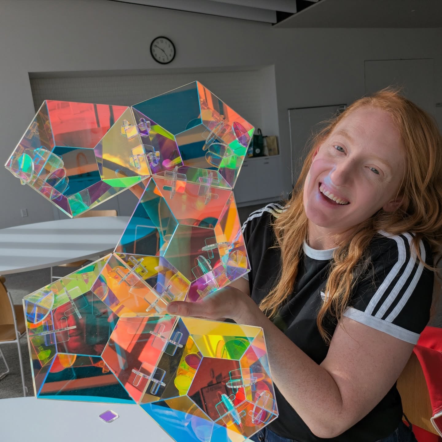 Having a great time at my artist residency with @openairmt in Missoula Montana at the @missoulapubliclibrary !
I created a design challenge for myself — design wall-mounted sculptural shapes using iridescent acrylic which join together using ONLY THE MATERIAL ITSELF. No screws, adhesives, or wire. I’m proud to have figured it out and look forward to sharing this installation called PENTAPRISM at my booth 7-1006 at @neocon_shows in June :) Thanks to @artlifting for sponsoring my attendance and very sizable booth!
#acrylicart #iridescent #artistresidency #missoulamontana #contemporaryart