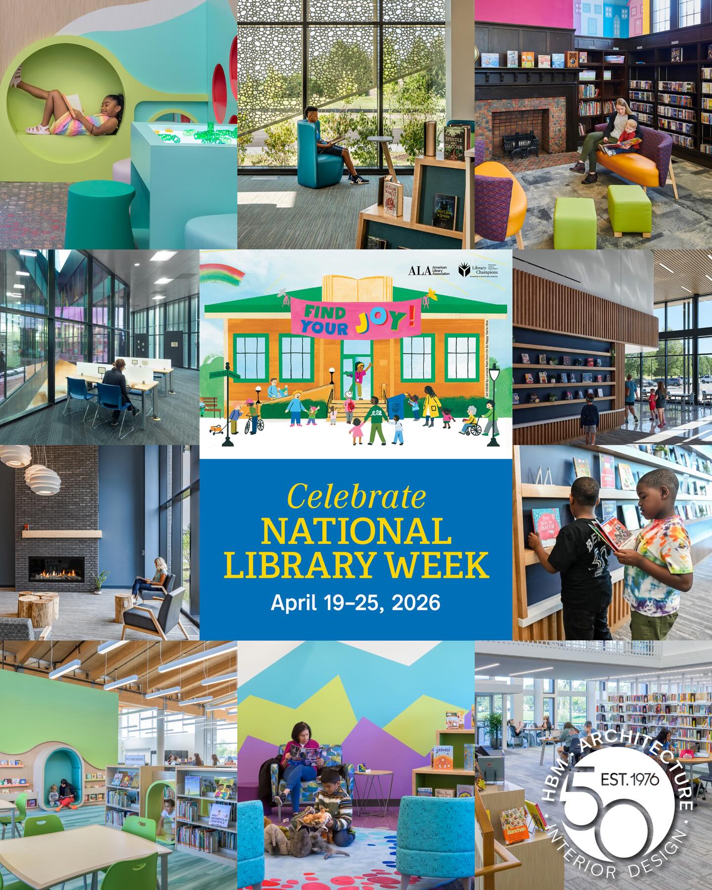 Happy National Library Week! Since 1976, HBM Architects has partnered with communities to plan and design the spaces where they gather, learn, and grow.
This year’s theme is Find Your Joy, a sentiment that resonates deeply with us as we celebrate our 50th year in business. While our portfolio spans many types of architecture, our history is built on the evolution of the library. With decades of experience partnering with libraries across the country, we have seen these buildings shift from cherished centers for reading into active centers for discovery, creation, and connection.
Whether it’s through a new music studio, a hands-on makerspace, or a welcoming place to connect, we take pride in designing innovative environments that help every patron find their own version of joy.
Where do you Find Your Joy at your local library?
#NationalLibraryWeek #HBMArchitecture #LibraryDesign #HBM50 @americanlibraryassociation #ALA