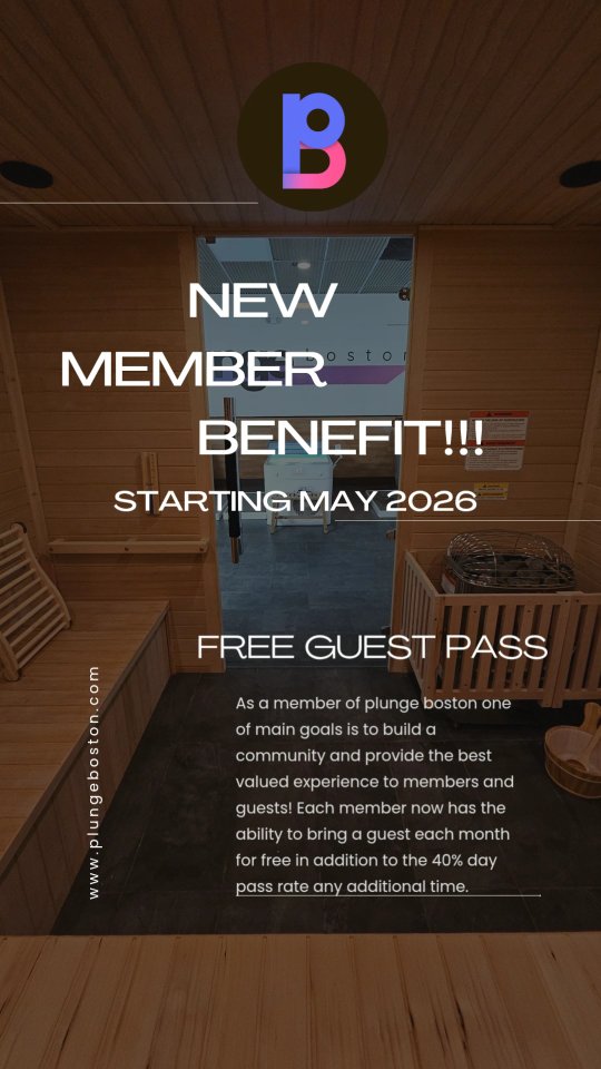 At Plunge Boston we always strive to add more value for our members. One way we are doing that is by adding monthly FREE guest passes to all membership tiers.
Lets grt social and build up our health while doing it!
#plungeboston #bostonwellness #wellness #health #longevity