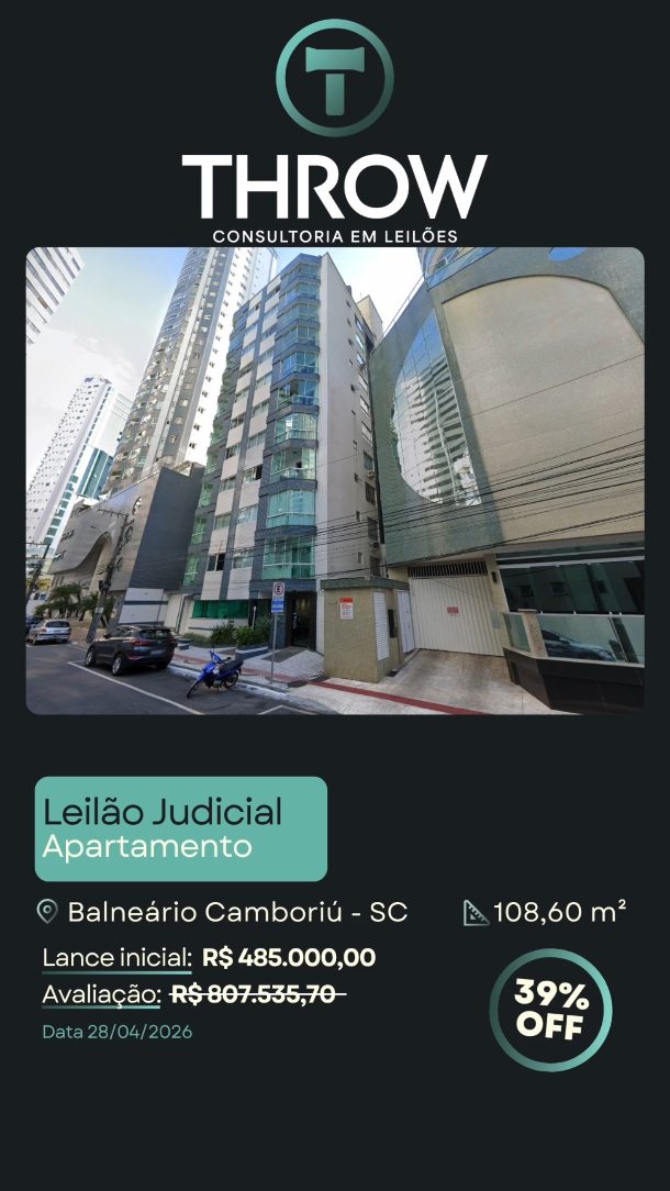 Apartamento em Balneário Camboriú com cerca de 40% abaixo da avaliação.
Unidade com 108 m² de área total, localizada no 6º andar do Residencial Dona Matilde, com vaga de garagem.
Avaliação: R$ 807.535,70
Valor no 2º leilão: R$ 485.000,00
Débito junto à incorporadora aproximado de R$ 15.835,28, ainda não quitado, conforme registros apresentados ao processo.
Imóvel em região central, com acesso rápido a comércio, serviços e mobilidade urbana.
Boa opção para quem busca imóvel em cidade com alta demanda por locação e valorização constante.
2º leilão: 28/04 às 14:00
🔗Fale conosco pelo direct ou clique no link da bio e veja como arrematar imóveis em leilão com segurança, rentabilidade e o suporte completo da Throw Leilões.
#ImóvelEmLeilão
#InvestimentoImobiliário
#BalneárioCamboriú
#LeilãoDeImóveis
#throwleilões