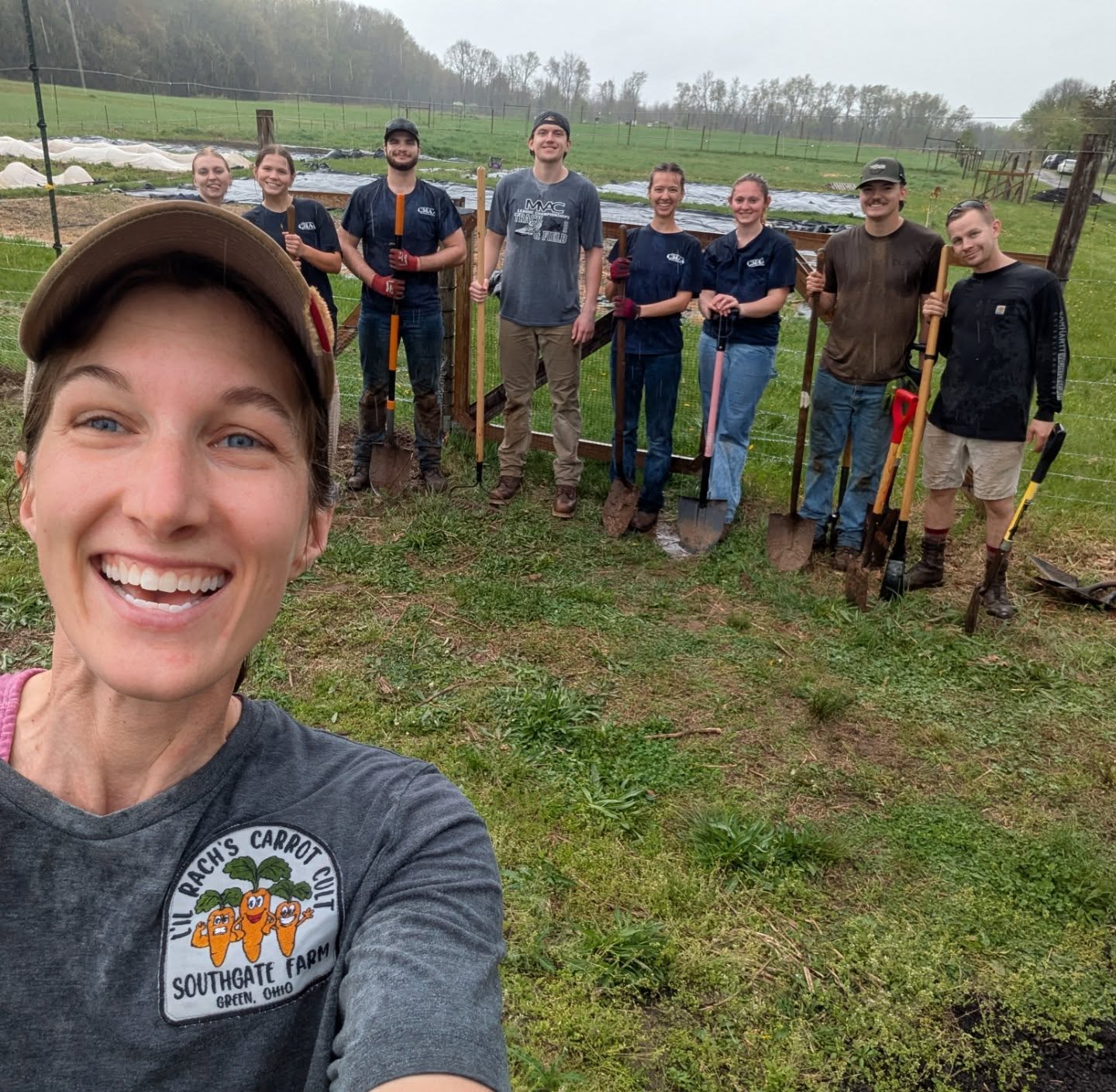 Last weekend we were fortunate enough to have our 4th (5th??) volunteer workday with the University or Akron's CMAA chapter. This was an incredibly hard working and fun group. They helped reinforce some fencing for our pigs, and they dug and installed about 400 ft of groundhog fence around the garden. We trenched until we were rained out! These kids were unfazed. Their group also helped us install both of our high tunnels, and fenced in several acres of sheep pasture in the past. The farm would not be where it is today without community volunteers! It was a great day. š Onward to our SEVENTH growing season! š¤©