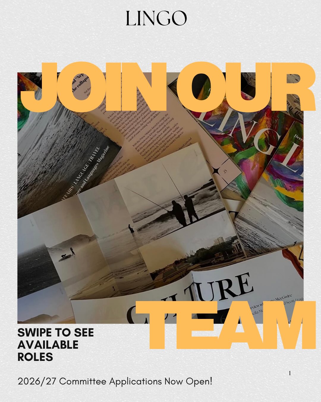 It‘s that time of year again! Time to get nominating for your 2026/27 Lingo Committee💛
Please see the link in our instagram bio to nominate yourself! This year our AGM will be hosted via teams on 27th April from 6-7pm (no pun intended!) The teams link will be emailed out to members later this week 🔗
Swipe to see the list of roles available– we cannot wait to see all your applications!