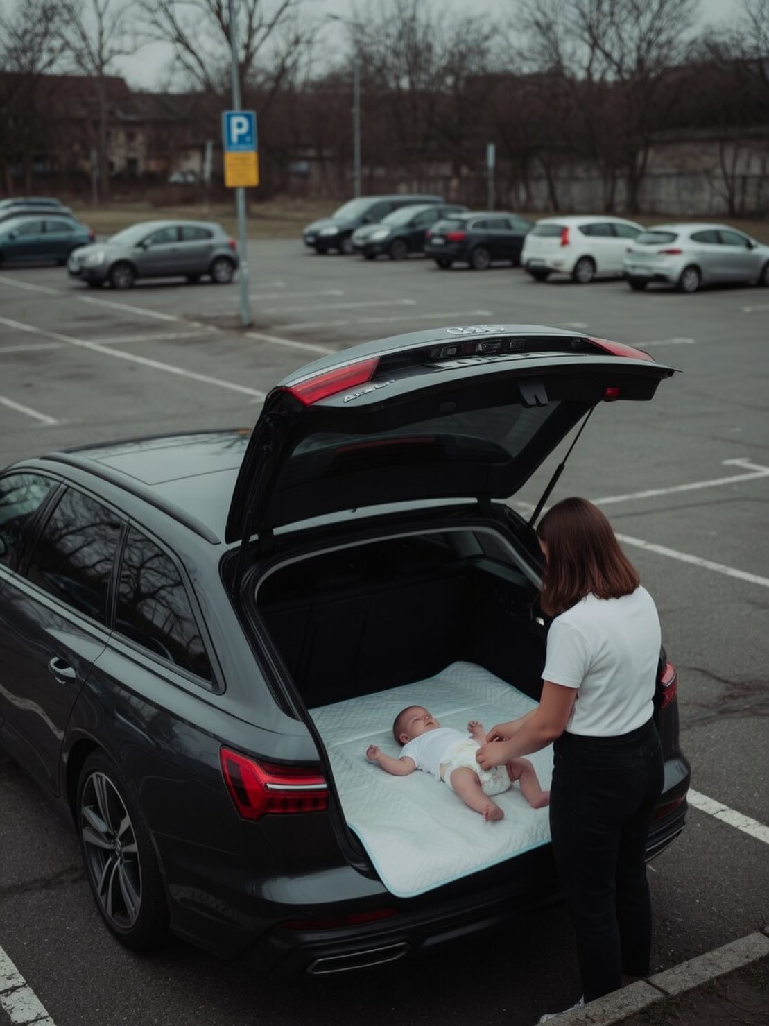 The @britishparking refuse to accept the plea of a vulnerable lone female who overstayed 10 minutes to deal with a nappy explosion on her 2 year old baby in a city car park whilst her two other small children sat in the rear of the car and instead allowed #smartparkinglimited to harass her over 4 years to the courts! Shameful #havenbankretail #exeter AI image to protect the female and child.