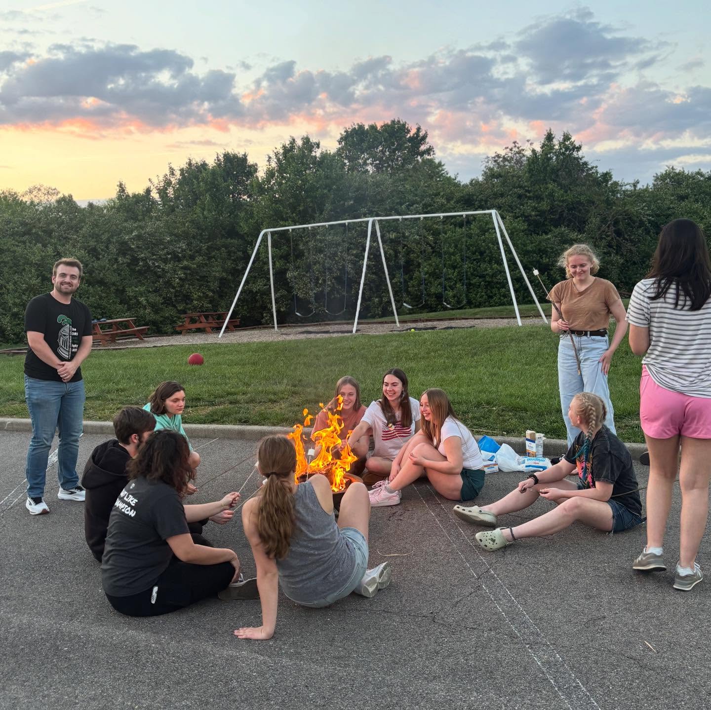 God gave us some beautiful weather to enjoy last night at Teen Group! We studied 1 Kings 18, which focused on God’s patient response to Elijah’s sadness. Then we headed outside for a bonfire and some old school four square. God is so good!