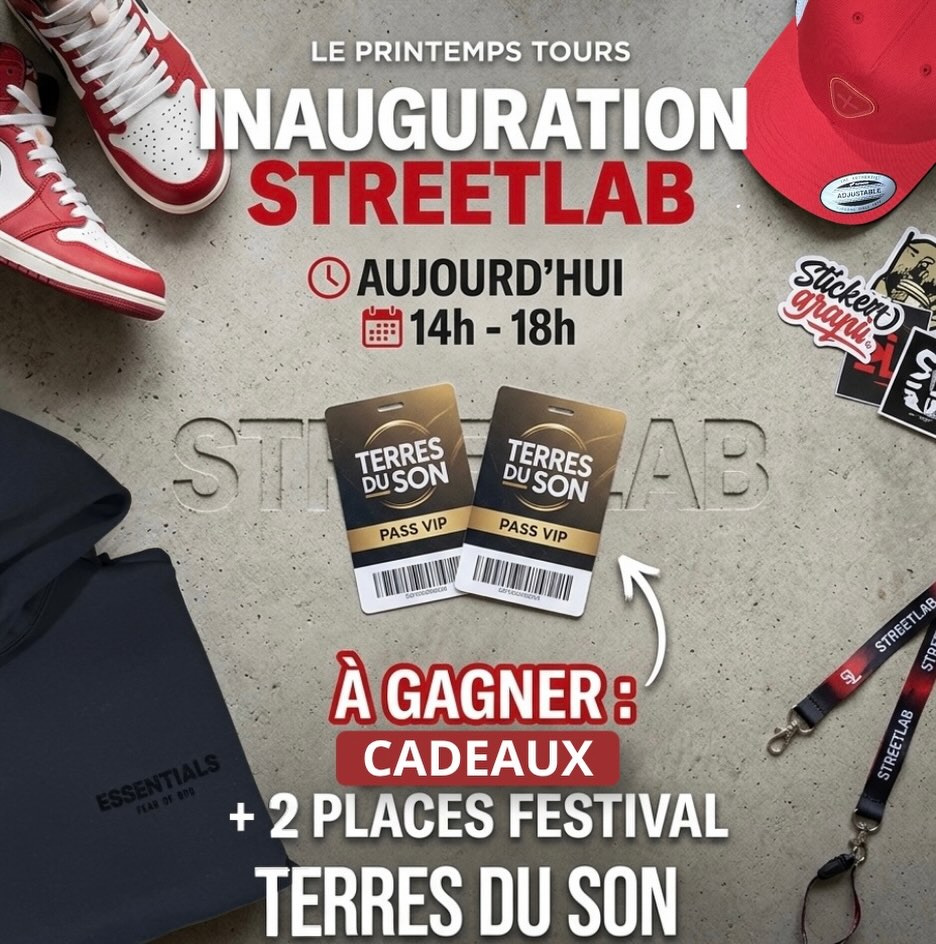 Jeu concours en magasin 👟
Venez suivre les règles du jeu sur notre StreetLab, et tentez de remporter deux places VIP Terres du Son pour le vendredi soir, et de nombreux cadeaux 🎁
Rendez-vous dès 14h au niveau 2 du magasin.
#tours #printempstours #concours #villedetours #streetlab