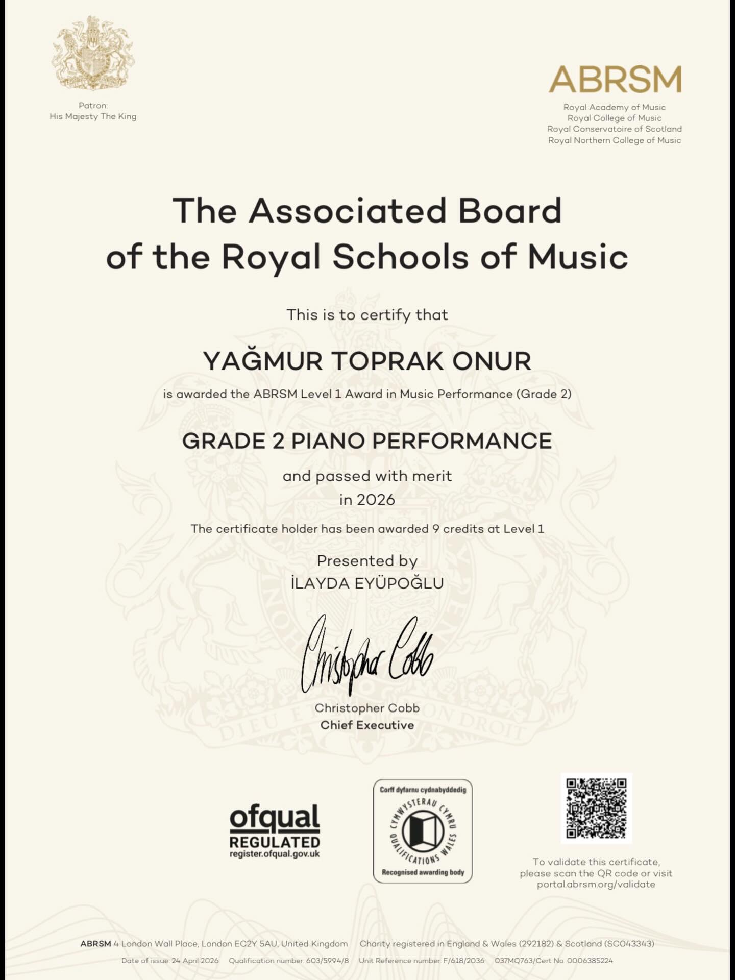 Royal Akademi 2.Aşama öğrencimiz Yağmur Toprak Onur, sınavını teşekkür ile geçmiştir👏🏻 Kendisini ve öğretmenini tebrik ediyor🎊🥰başarılarının devamını diliyoruz🙏🏻🌺🩵.