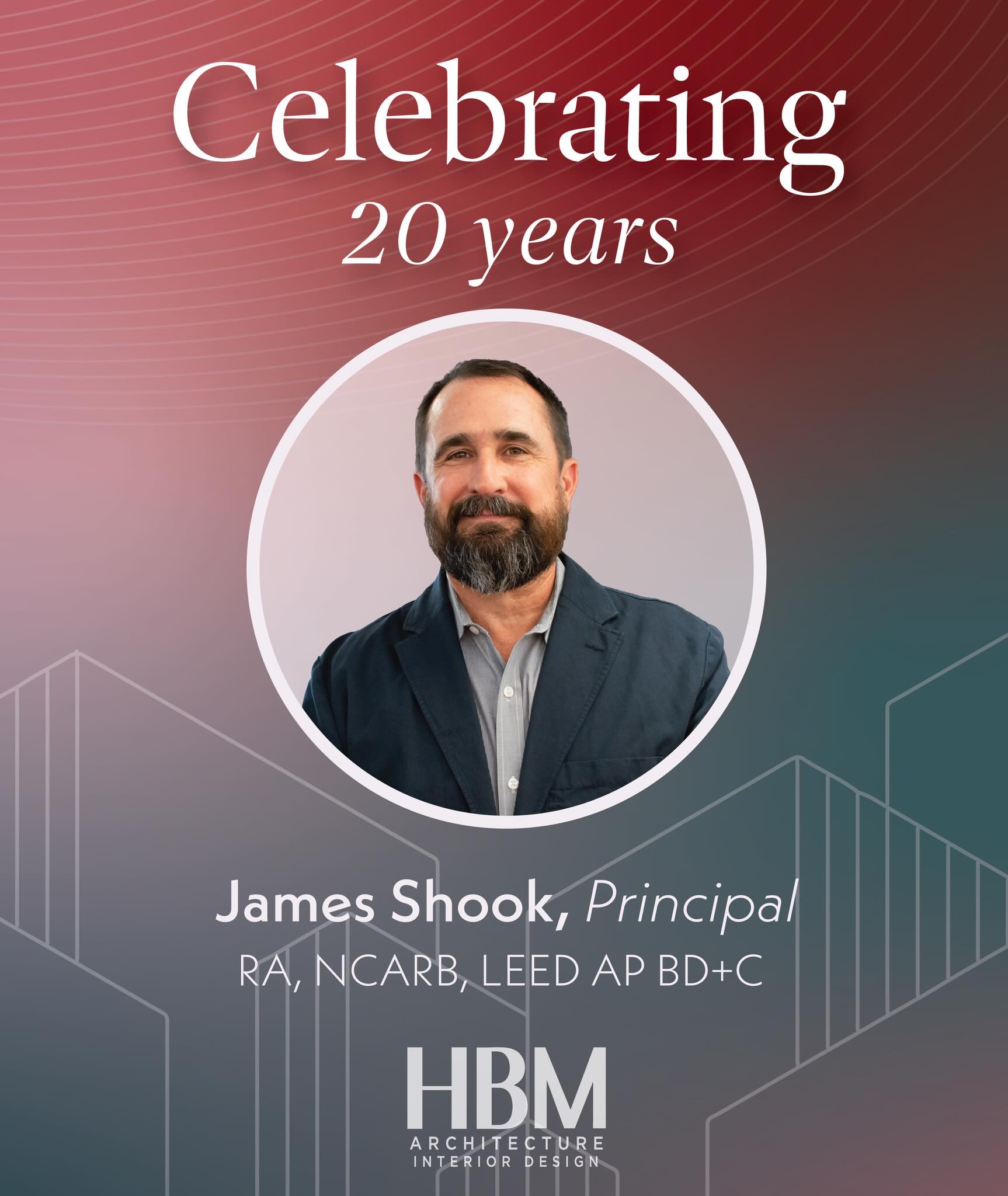 Today we’re celebrating James Shook’s 20th anniversary with HBM! As a Principal, James has helped shape our team through his dedicated leadership and design work. We are proud to recognize his 20 years of service to our firm and our clients! 🌟👏