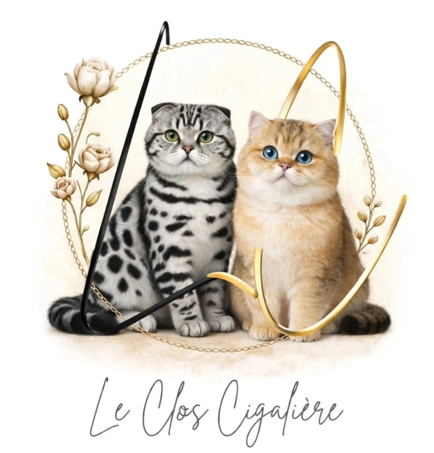✨ Nouveau logo, nouvelle étape ✨
Mon identité évolue, tout en restant profondément fidèle à ce que je suis.
Ce nouveau logo reprend les bases de l’ancien, ses lignes, son esprit… mais avec une touche de modernité qui reflète l’évolution de mon travail et de ma vision.
Au-delà de l’esthétique, il symbolise surtout les orientations que j’ai choisi de développer pour les années à venir, à travers deux robes qui me tiennent particulièrement à cœur 🤍
🐾 Côté Scottish 🖤🤍
Le black silver tabby s’impose naturellement. Une robe au contraste marqué, avec un fond argenté lumineux et des marquages noirs bien définis, qui évoquent un pelage presque sauvage, rappelant celui d’un fauve. Un look à la fois puissant, élégant et intensément expressif.
🐾 Côté British 💎
Je mets à l’honneur les golden : black, chocolat, bleu et lilac golden. Des teintes chaudes et lumineuses, avec un travail tout particulier autour des sujets aux yeux bleus dominants — un gène encore rare, fascinant, qui apporte une singularité unique au regard. À leurs côtés, les golden “standards” aux yeux verts.
Ce logo représente bien plus qu’un simple changement visuel :
il incarne ma passion, ma sélection et la direction que je construis pour les années à venir.
Merci de faire partie de cette aventure à mes côtés 💛