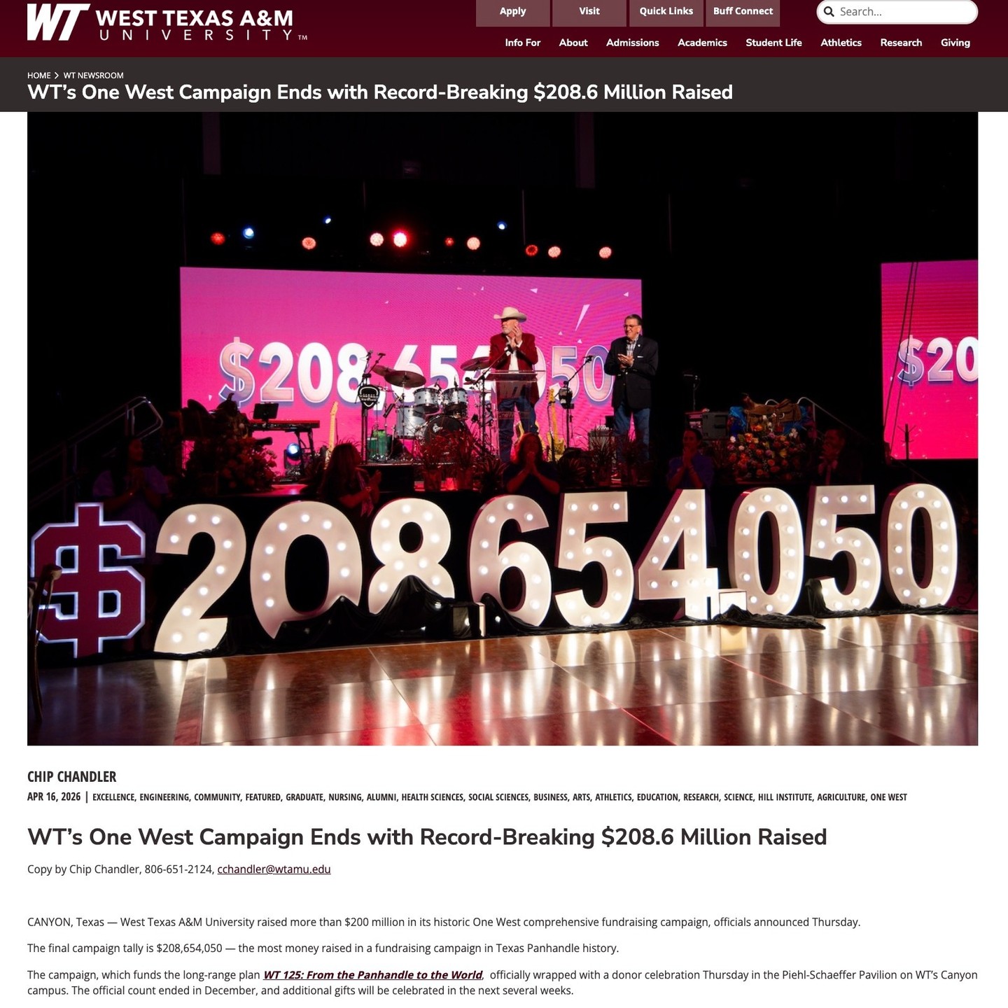 A big congratulations to our friends at West Texas A&M University. They announced a historic close to their One West comprehensive fundraising campaign, raising more than $200 million. These funds have been and will continue to be used to benefit students from across the nation, all right here in the Texas Panhandle. This is a big win for area students and an even bigger win for our community! Visit the link in our bio to read more. #TheRANGE #PanhandleAg #CommunityPartners