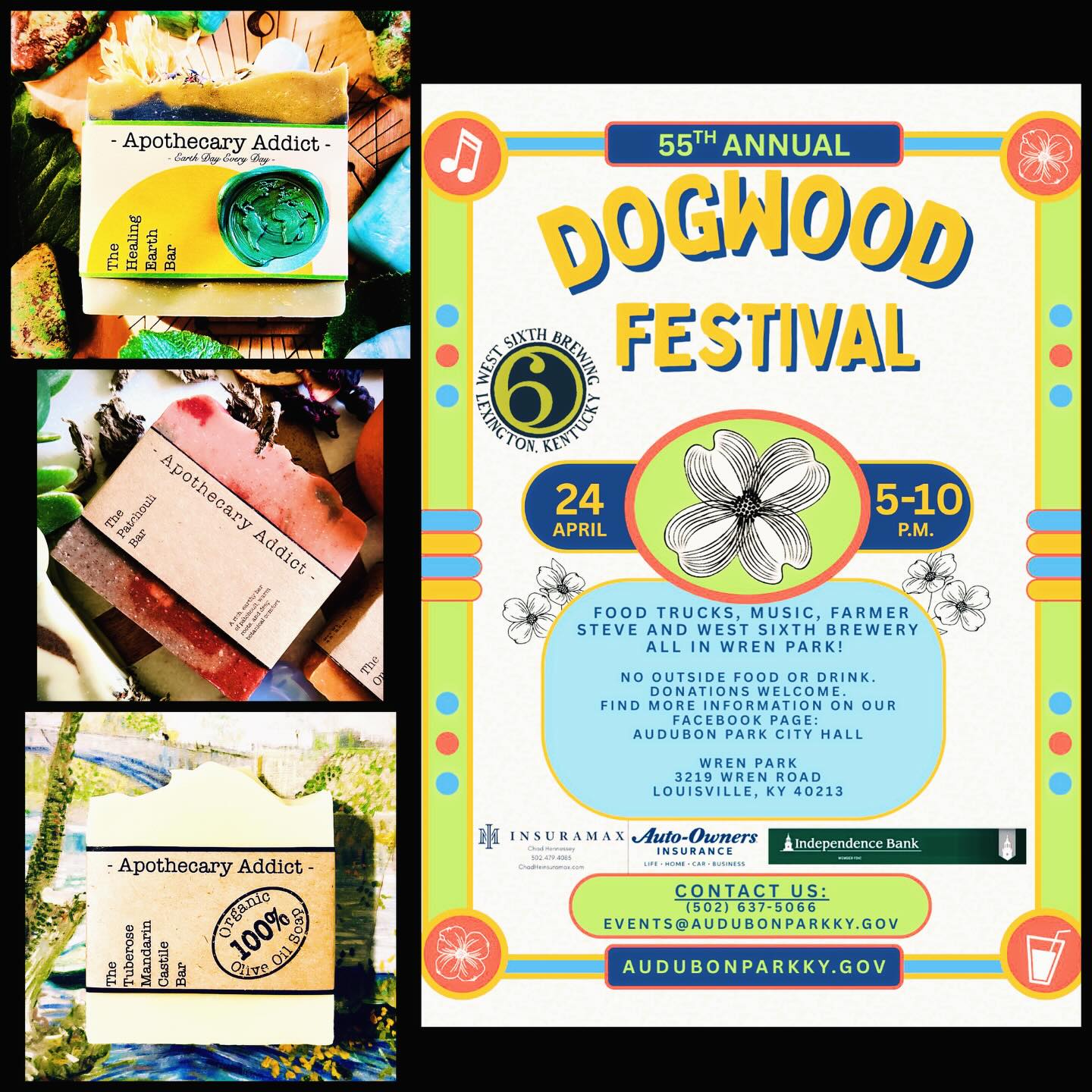 📣 ANNOUNCEMENT — TOMORROW!!! 📣
✨🌿🜁🜂🜃🜄🌿✨
I’m so excited to share that Apothecary Addict will be at the:
🌸 55th Annual Dogwood Festival 🌸
📍 Audubon Park Dogwood Festival
3219 Wren Rd.
Louisville, KY
🗓 Friday, April 24th
⏰ 5PM – 10PM
Join me for an evening of spring magic—
🌿 artisan soaps & skincare
🎶 music in the air
🚚 food trucks
🌸 blooming dogwoods all around
I’ll have a curated selection of my botanical bars and apothecary favorites—crafted slowly, intentionally, and always with the earth in mind 🌎
Come wander, connect, and celebrate the season with me ✨
I would love to see you there!
🌼🜁🜂🜃🜄🌼
#DogwoodFestival #ApothecaryAddict #LouisvilleEvents #SpringMarkets