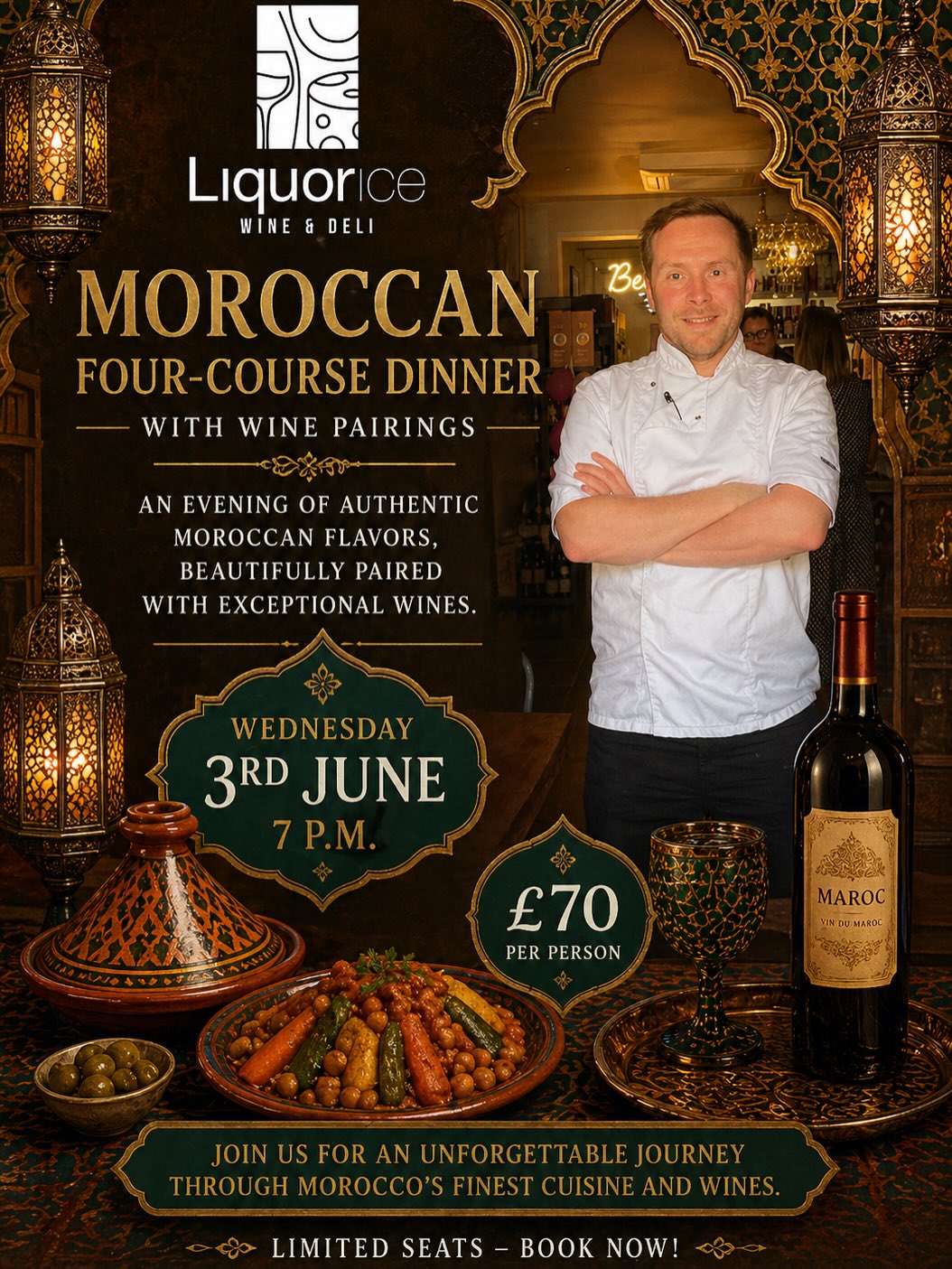 🇲🇦 Classic Moroccan Cuisine 🌶️
🔥SOLD OUT EVENT🔥
📍 65 Hutton Rd, Shenfield, Brentwood CM15 8JD
🗓️ Wednesday 3rd June 2026
⏰ 7pm
🎟️ £70 per head
Join me at @liquoriceessex on Wednesday 3rd June as we host our second wine dinner of 2026 with a taste of classic Moroccan cuisine.
@vintageroots69 will be matching 4 stunning wines to complement each dish of 4 classic plates of Middle Eastern flavour.
Tickets sell fast for these events so contact @liquoriceessex today to secure your place for this evening of authentic Moroccan cooking.
☎️ Shop & Helpline: 01277 500036
DM FOR INQUIRIES
☎️ 07939130444
🌎 www.chefchrislaurie.com
✉️ Chefchrislaurie@gmail.com
#Essex #Southendonsea #leighonsea #privatechef #chef Chelmsford Colchester Braintree tastingmenu privatedining Essexfood Essexprivatechef privatediningessex essexbusiness billericay romford Essexfoodie Essexfood