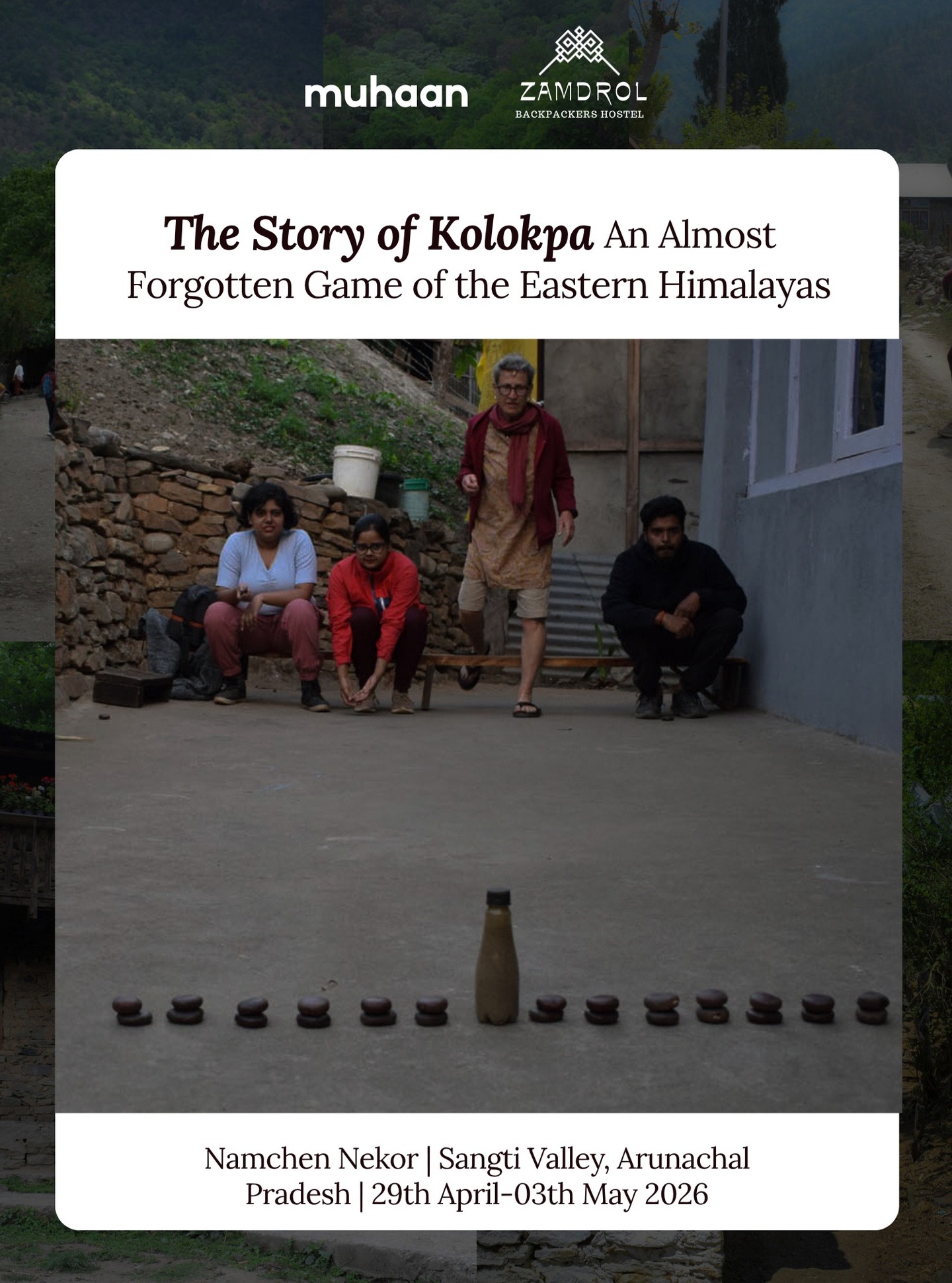 Have you ever wanted to be immersed in a traditional game that is fading away with time?
Kolokpa ཀོ་ལོག་པis one such game played during the winter months in the region of Western Arunachal Pradesh and Bhutan.
This game is played between two teams irrespective of gender with the sole aim being to collect the maximum wild Kolokpa seeds by disrupting the opponent team’s stack inorder to win.
Admist the digital lifestyle, come join us in this traditional game to experience the nostalgia of olden times.