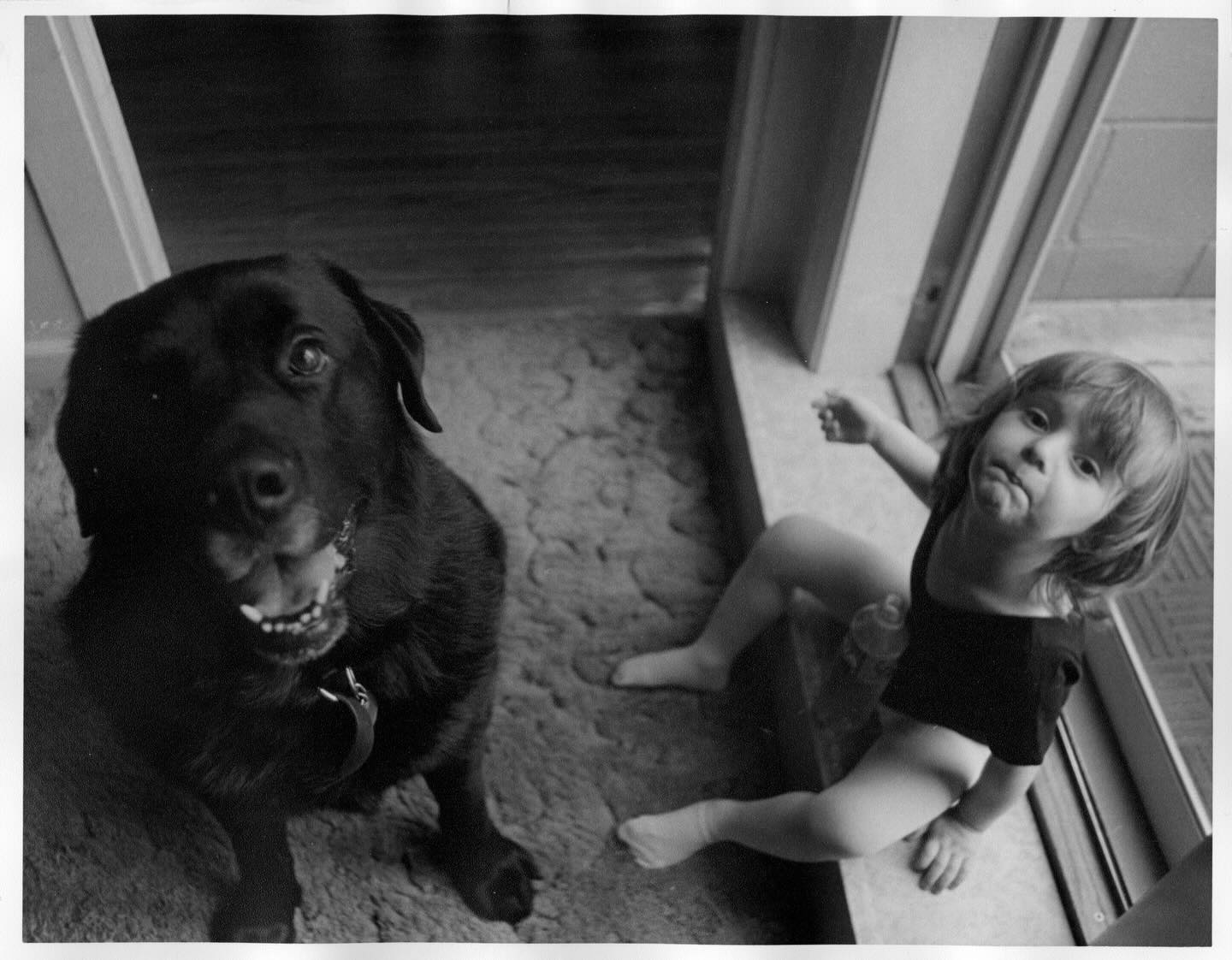 Simpler times with my daughter and gentle giant, Indy. #gelatinsilverprint #analogphoto #daughter #dogslife #janecampart