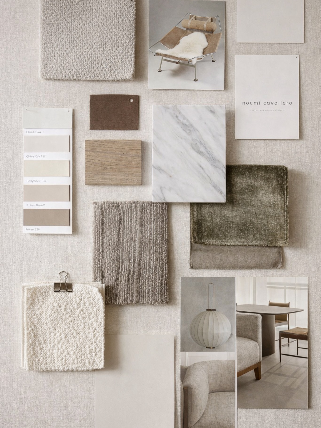 A warm, tactile minimal palette shaped through subtle contrasts, balancing earthy and light elements.
Different style influences are layered quietly—creating a space that feels cohesive, and not tied to a single style or era.
By @noemicavallero.interiordesign
#interiorinspo
#timelessdesign
#warminimalism
#materialpalette
#interiormoodboard
