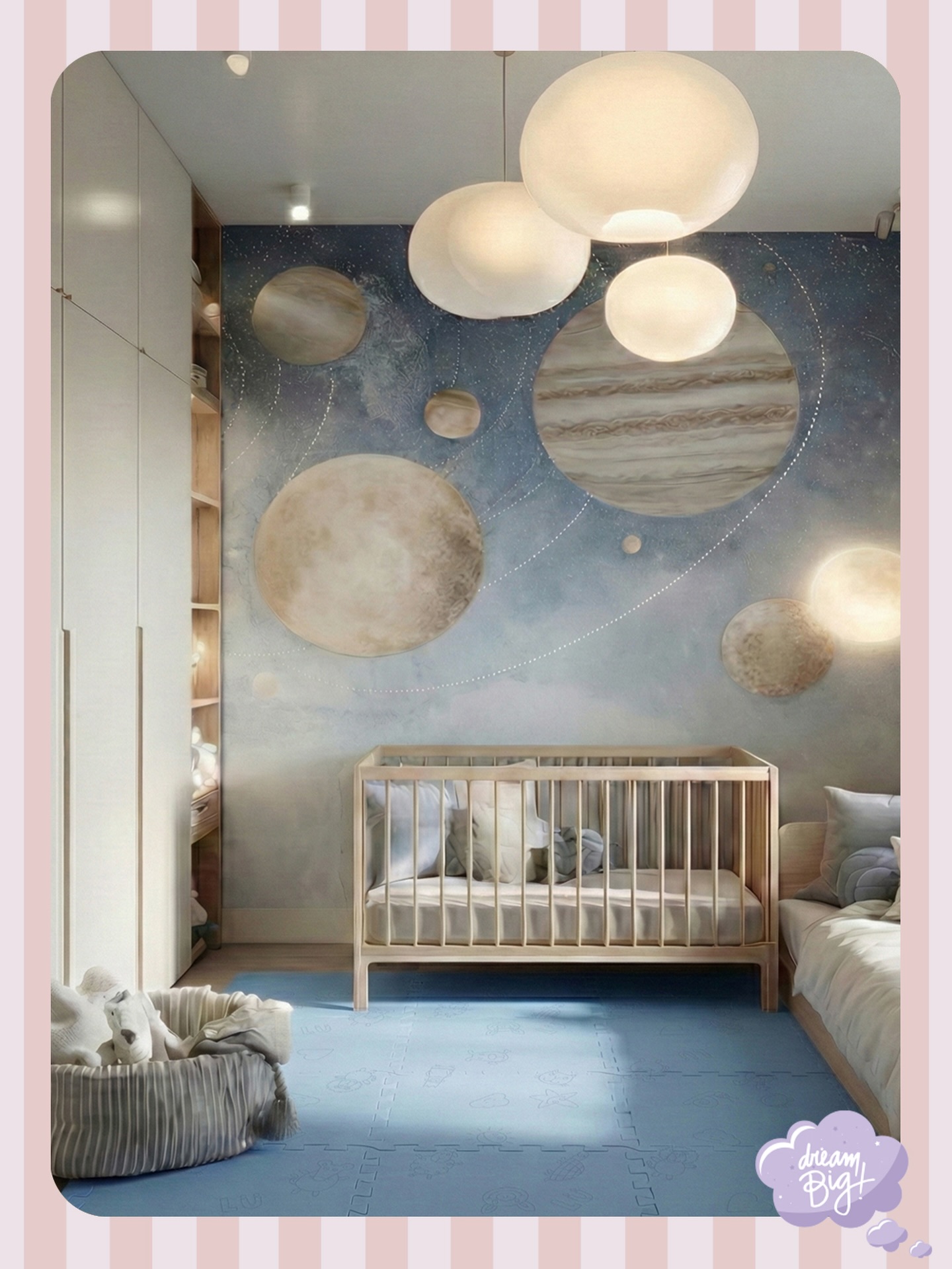 A little universe to dream big 🩵
Soft blue tones meet celestial wonders in a space designed for imagination and calm.
Surrounded by planets, stars, and gentle light, this room becomes a place where dreams take shape and little explorers begin their journey. 🌙✨
#BlueNursery #LittleExplorer #DreamBig #inspiration
#lubabymats